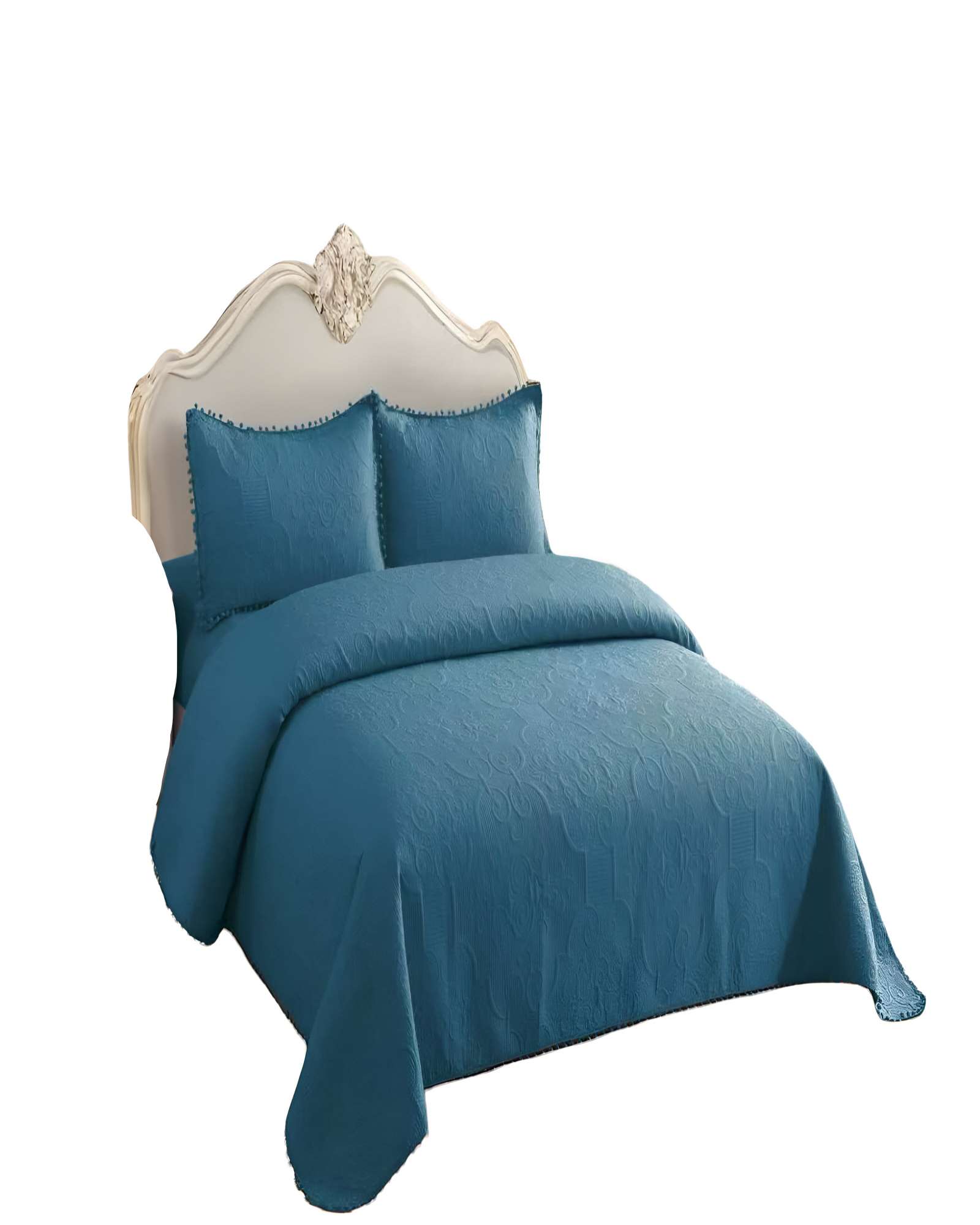 CUBRECAMA QUILT DE VERANO KING CON POMPON COLOR AZUL - 2