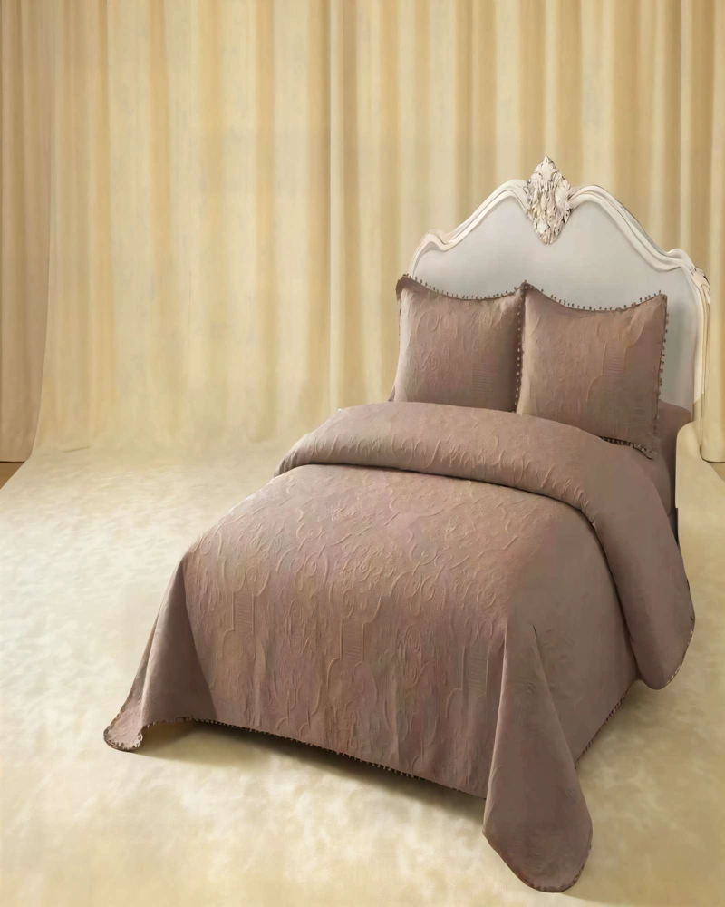 CUBRECAMA QUILT DE VERANO 1,5 PLAZAS CON POMPON COLOR MARRON - 3