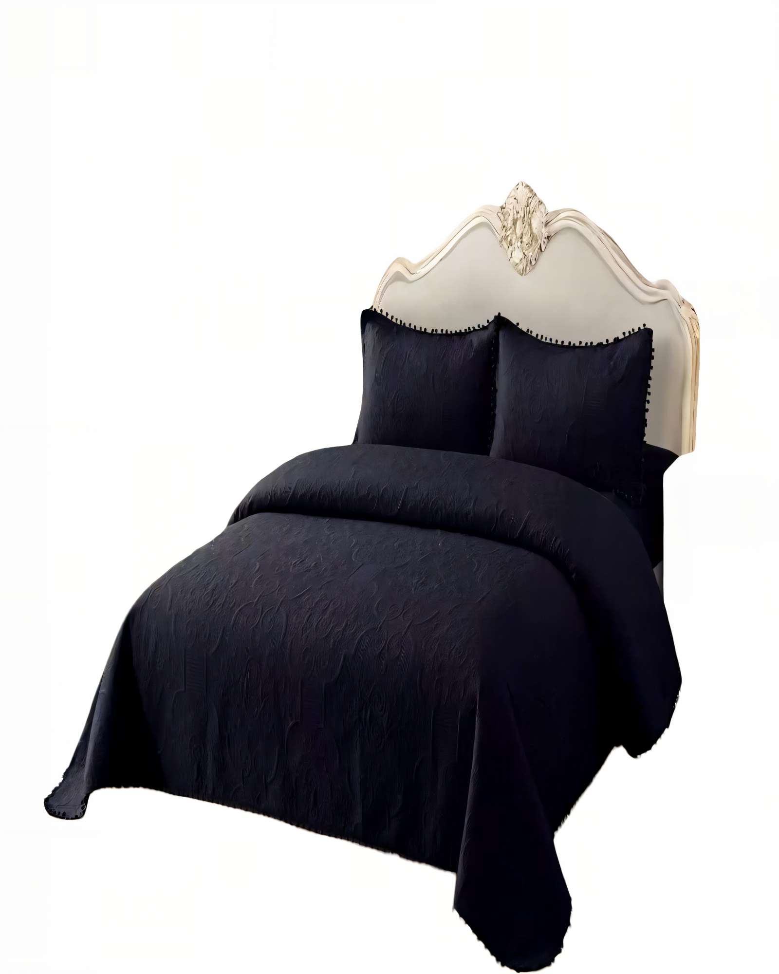 CUBRECAMA QUILT DE VERANO 2 PLAZAS CON POMPON COLOR NEGRO - 1