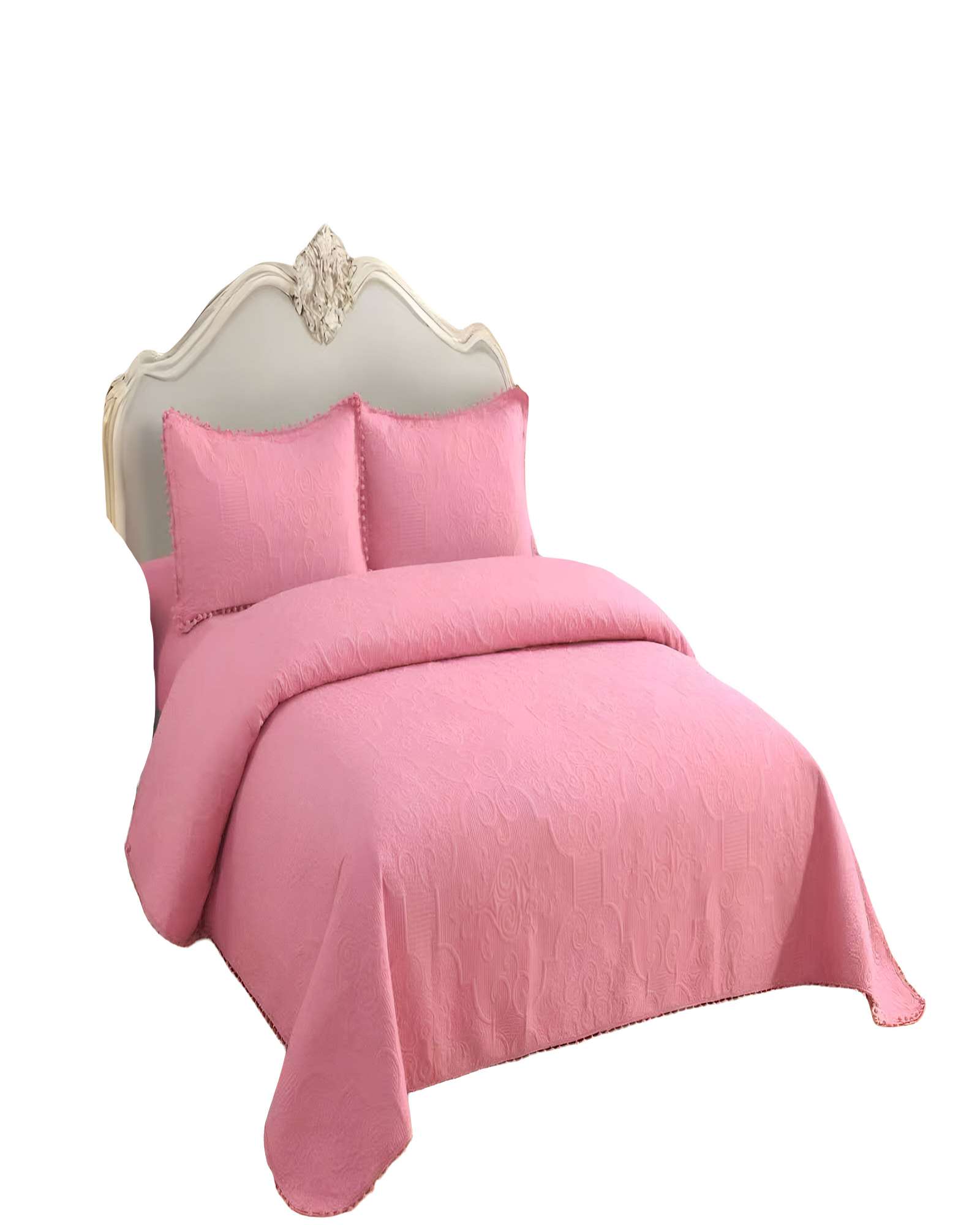 CUBRECAMA QUILT DE VERANO KING CON POMPON COLOR ROSADO - 2