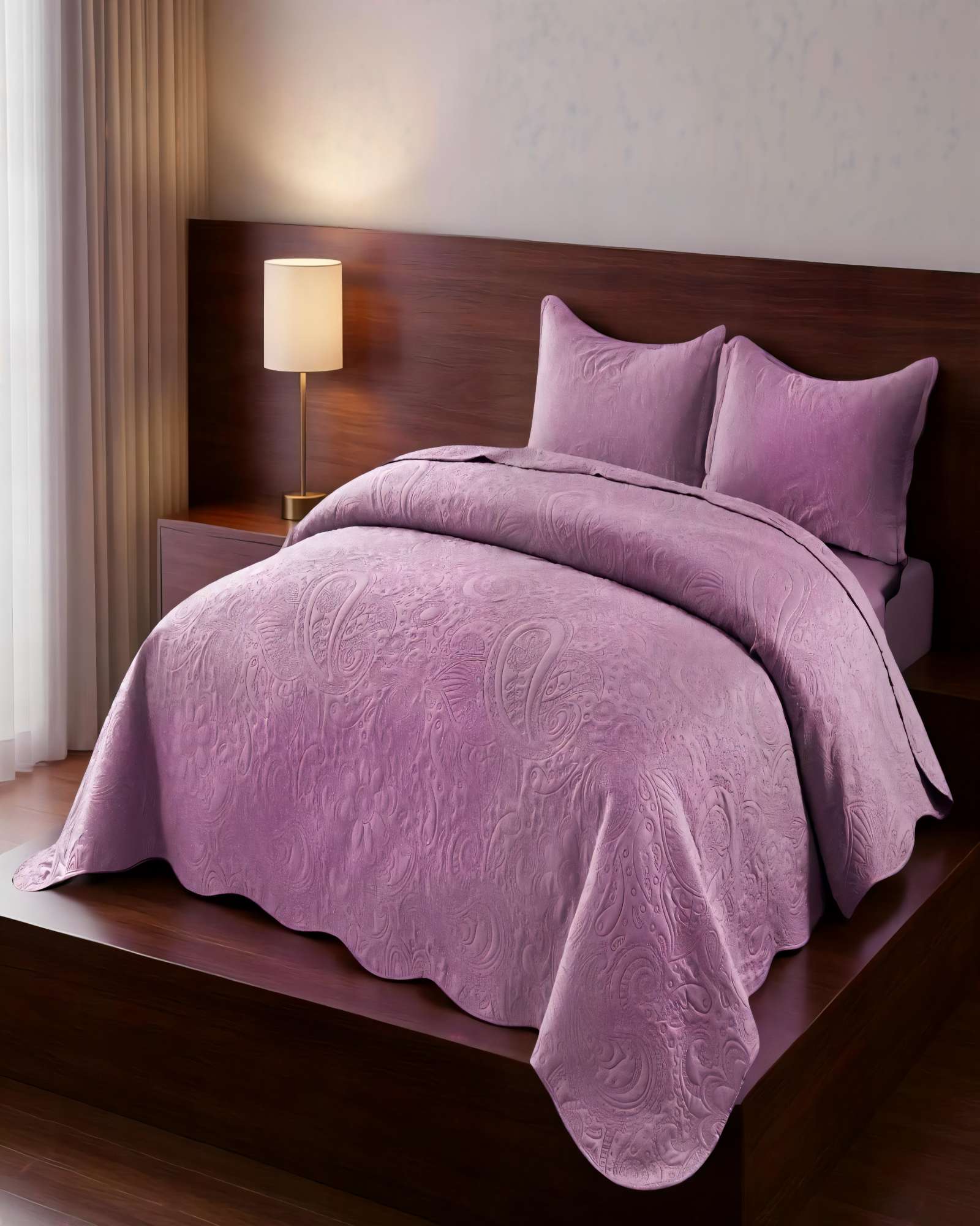 CUBRECAMA QUILT DE VERANO 2 PLAZAS CON RELIEVE COLOR MORADO - 3