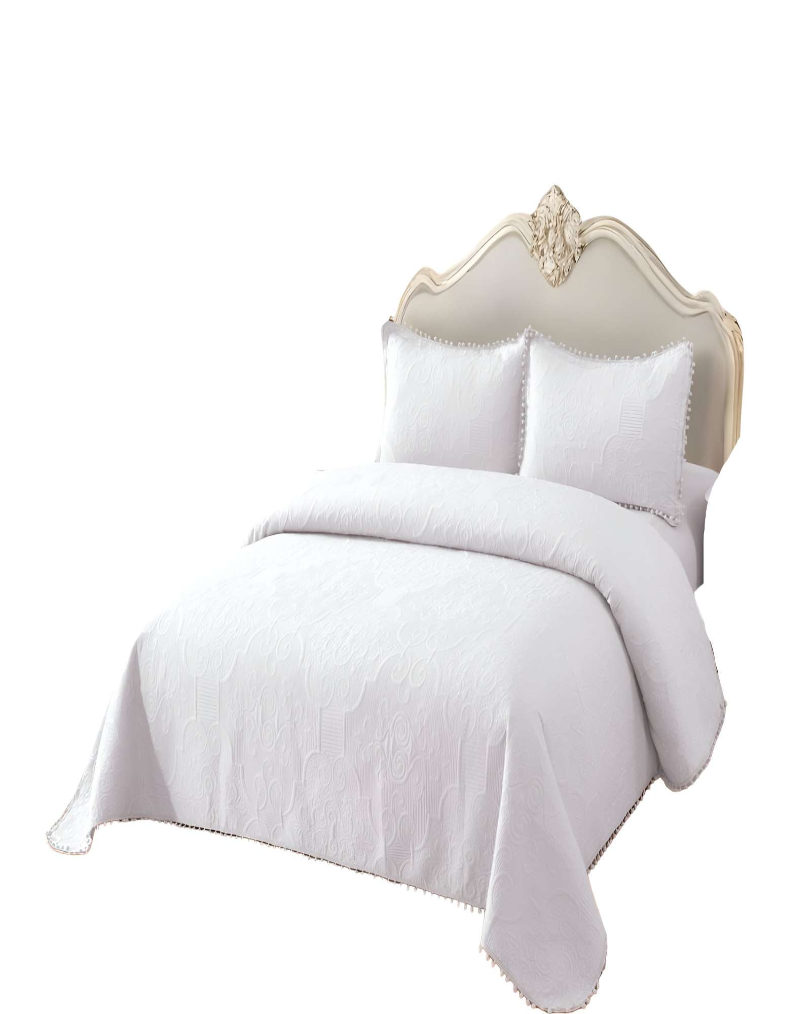 CUBRECAMA QUILT DE VERANO KING CON POMPON COLOR BLANCO - 1