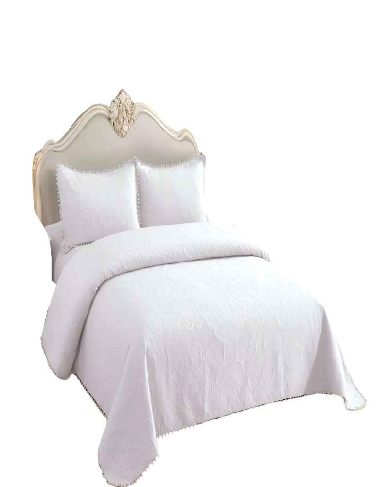 CUBRECAMA QUILT DE VERANO KING CON POMPON COLOR BLANCO - 2