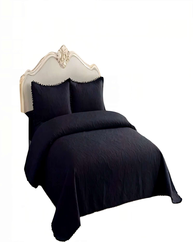 CUBRECAMA QUILT DE VERANO 1,5 PLAZAS CON POMPON COLOR NEGRO - 2