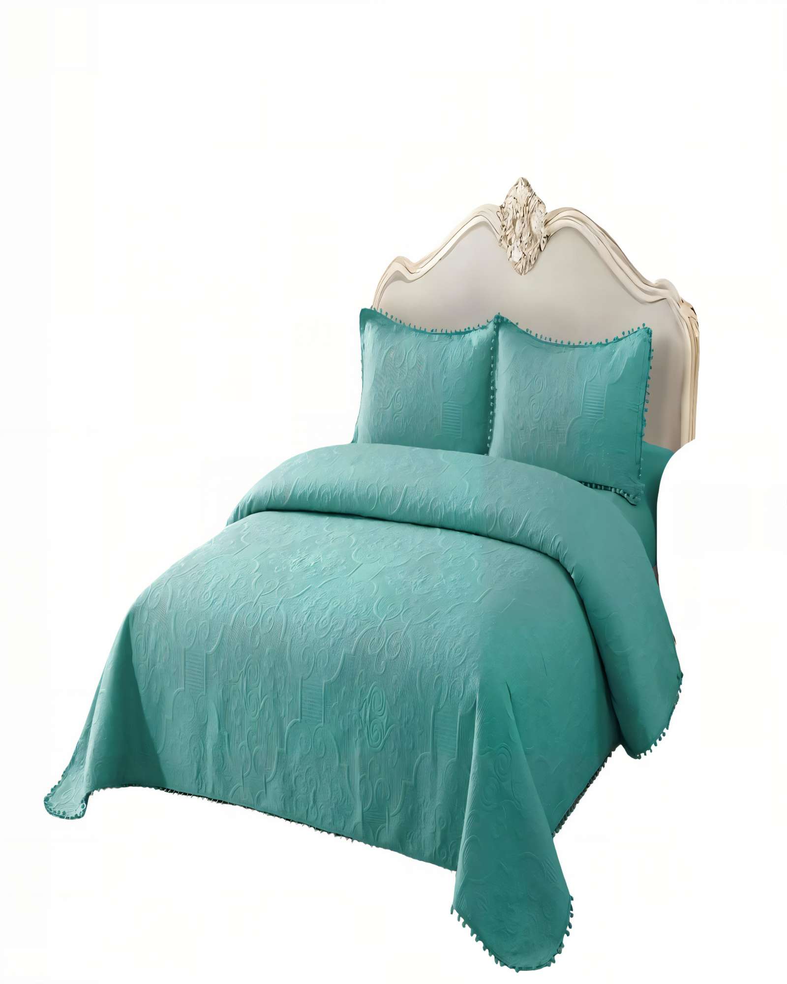 CUBRECAMA QUILT DE VERANO 2 PLAZAS CON POMPON COLOR TURQUESA - 1