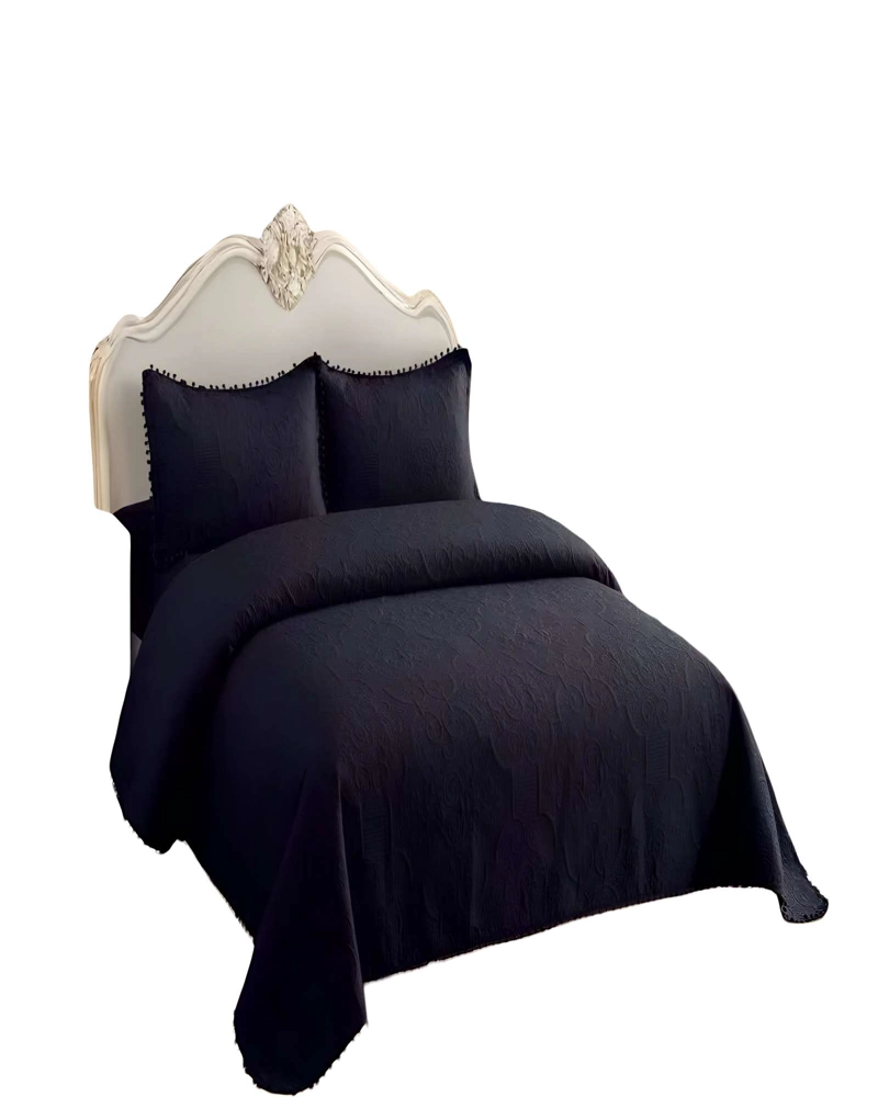 CUBRECAMA QUILT DE VERANO KING CON POMPON COLOR NEGRO - 2
