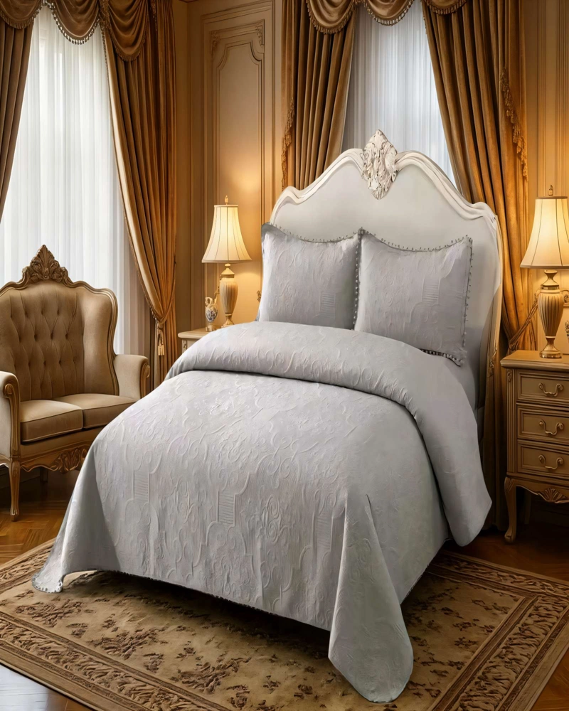 CUBRECAMA QUILT DE VERANO 2 PLAZAS CON POMPON COLOR GRIS - 4