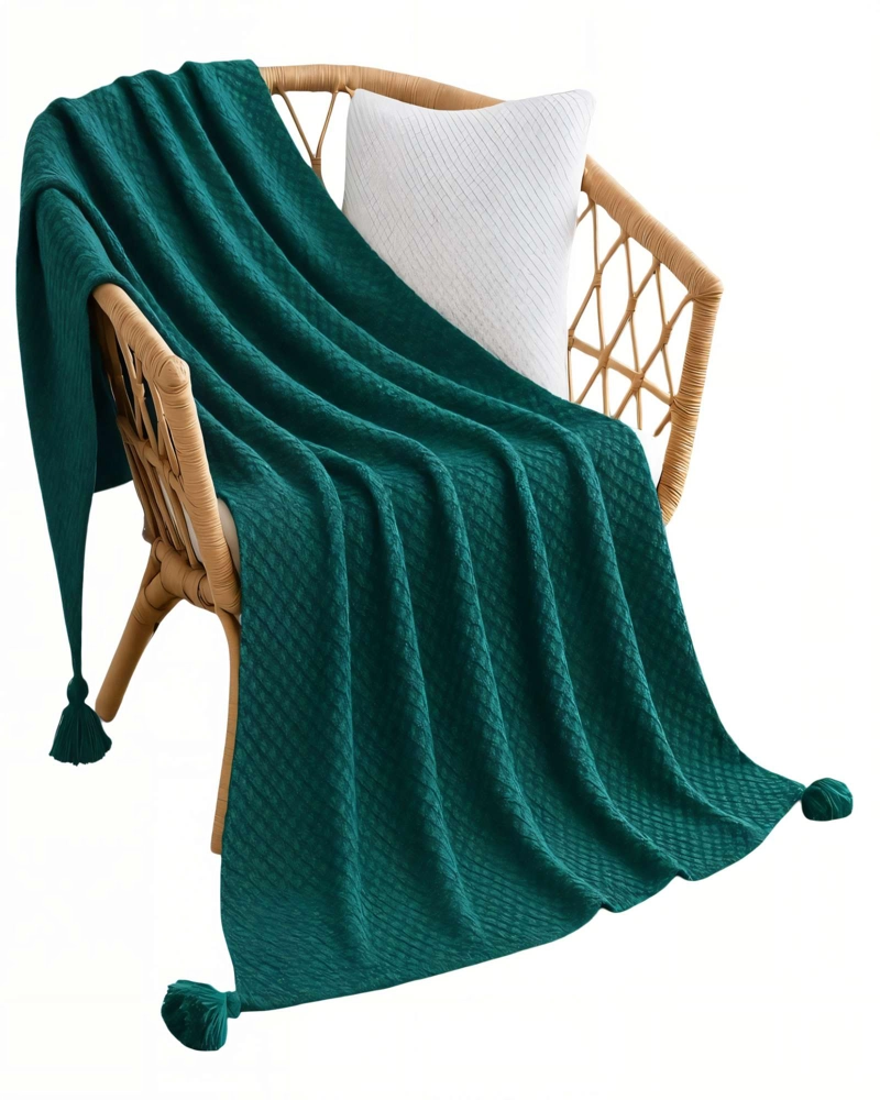 MANTA DE SOFA CON FLECOS DE SOGA COLOR TURQUESA - 1