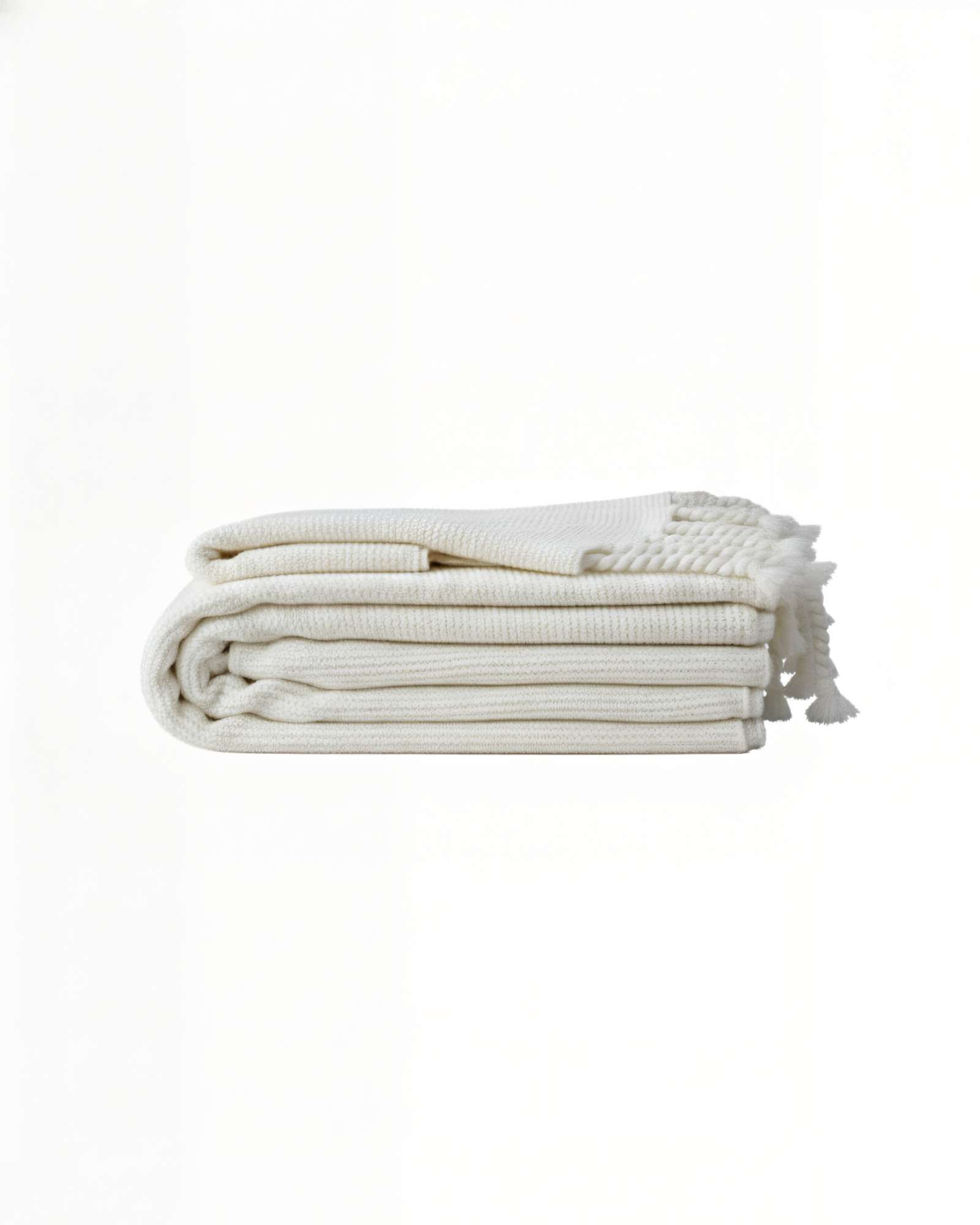 MANTA CHENILLE CON FLECOS DE SOGA TRENZADOS COLOR BLANCO - 2