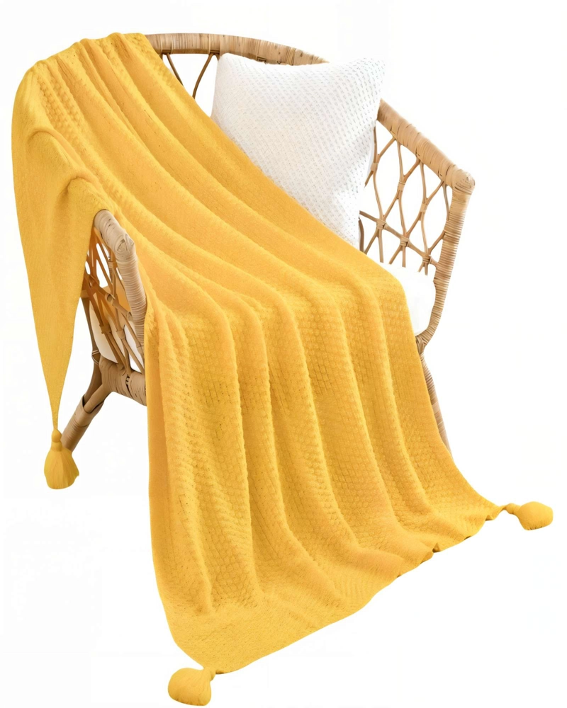 MANTA DE SOFA CON FLECOS DE SOGA COLOR AMARILLO - 1