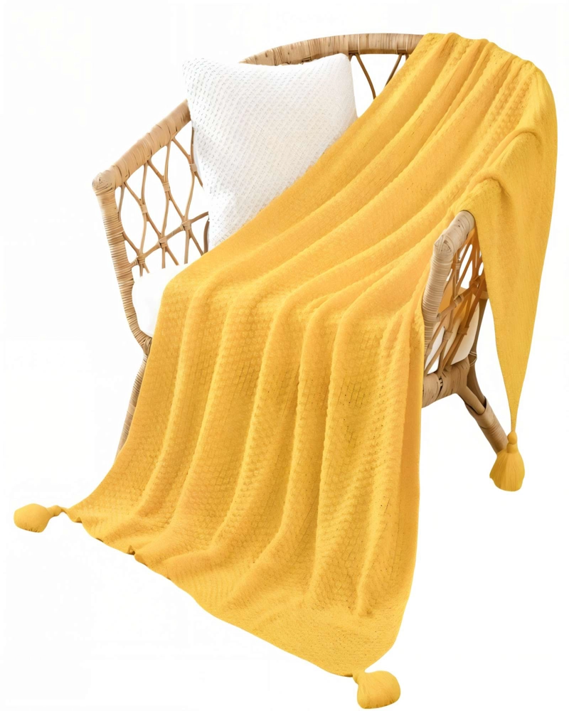 MANTA DE SOFA CON FLECOS DE SOGA COLOR AMARILLO - 2