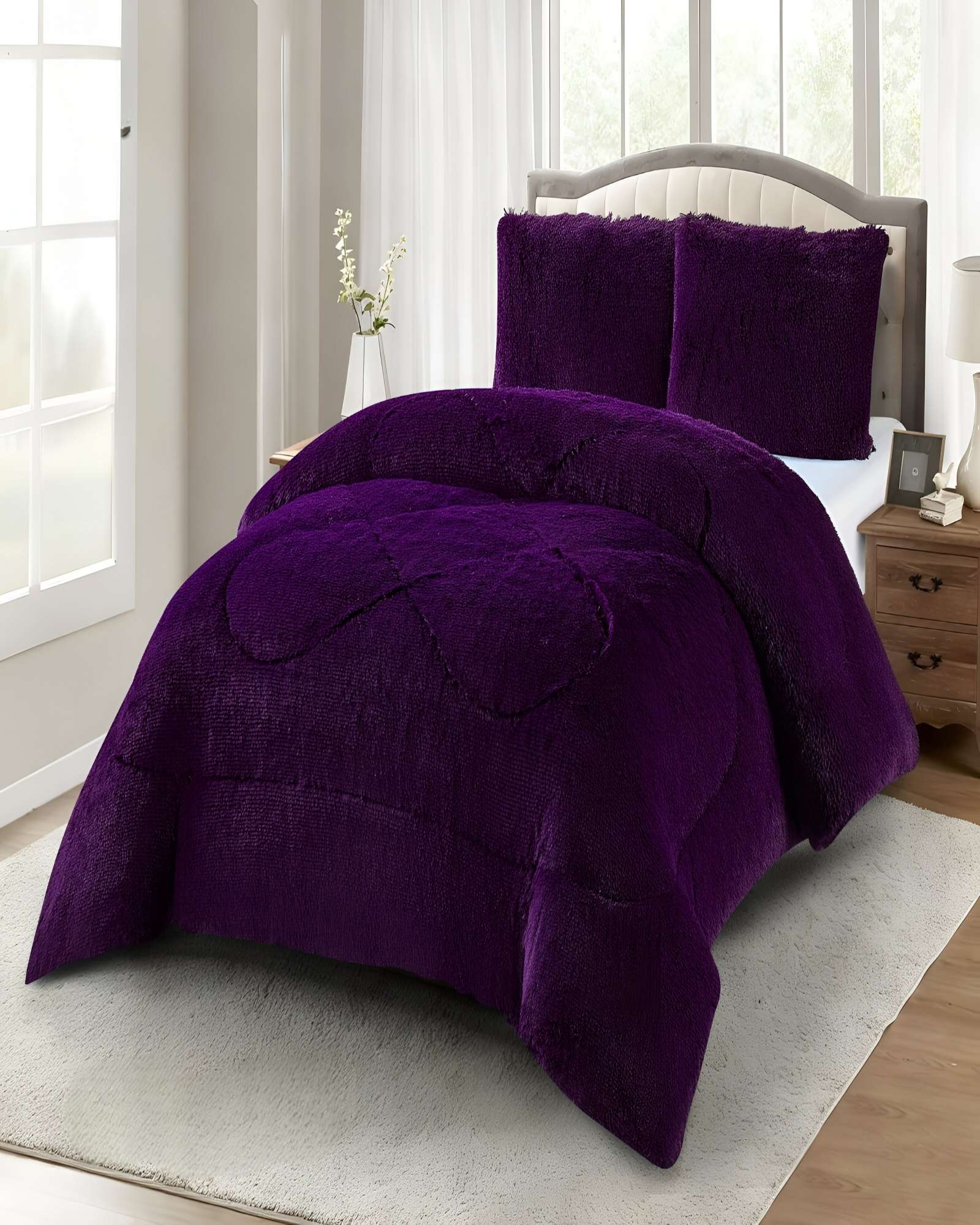 COBERTORES DE PELUDOS CON CHIPORRO PLAZA Y MEDIA 180X200CM MORADO - 3