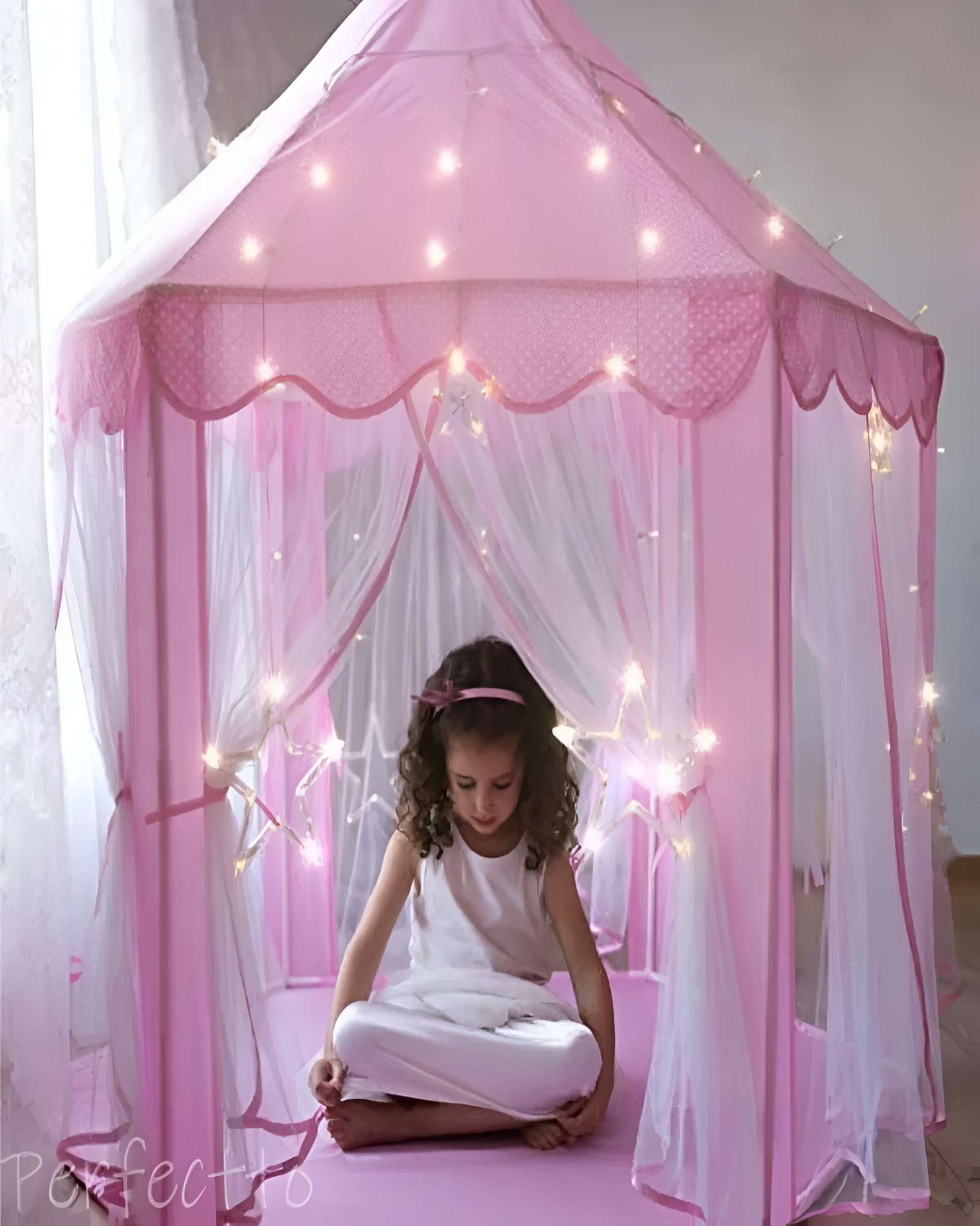 CARPA DE NIÑA CON FORMA DE CASTILLO ROSADA - 3