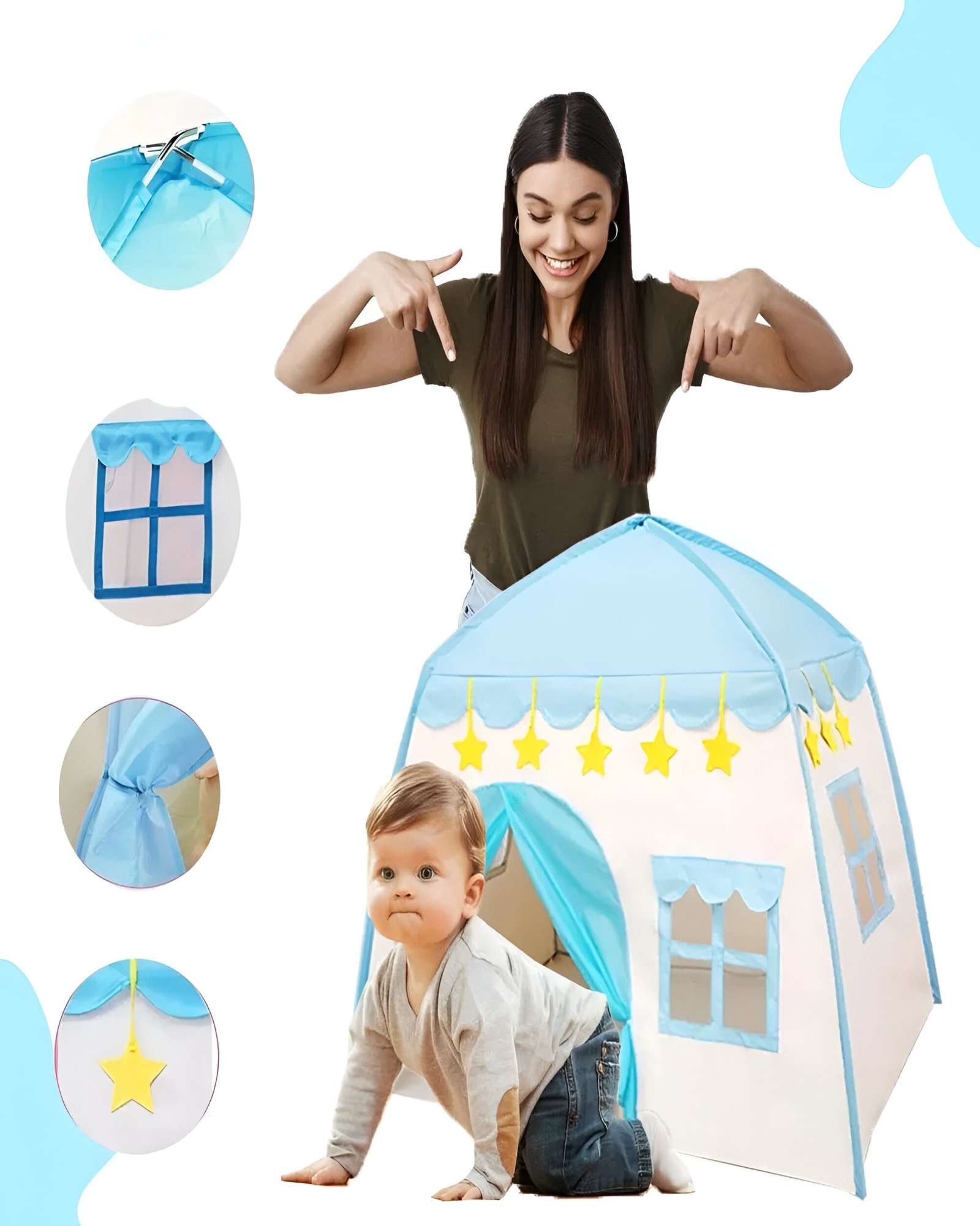 CARPA DE NIÑO CON FORMA DE CASA CELESTE - 4