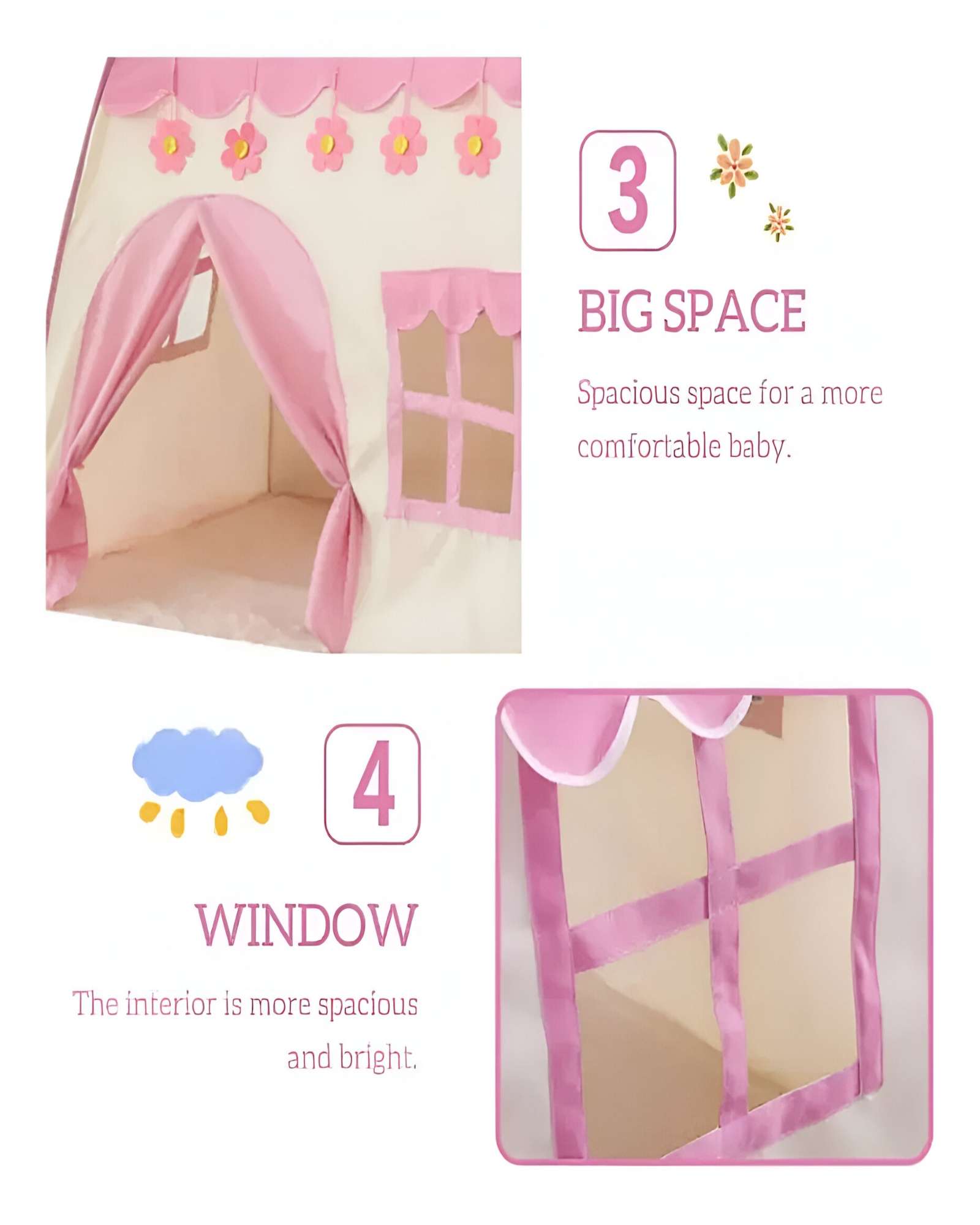 CARPA DE NIÑA CON FORMA DE CASA ROSADA - 3
