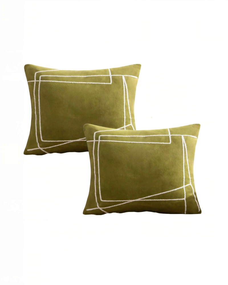 PACK DE 2 FUNDAS DE COJIN 45CMX45CM BORDADO DE LINEA COLOR VERDE - 1