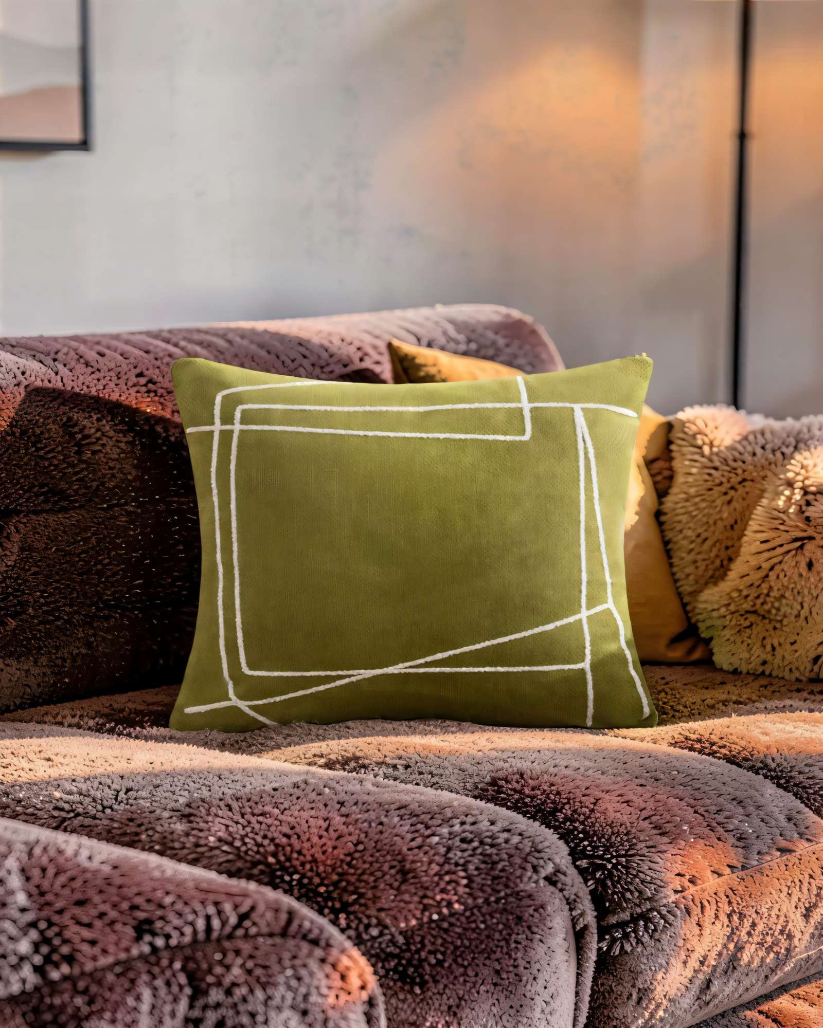 PACK DE 2 FUNDAS DE COJIN 45CMX45CM BORDADO DE LINEA COLOR VERDE - 3