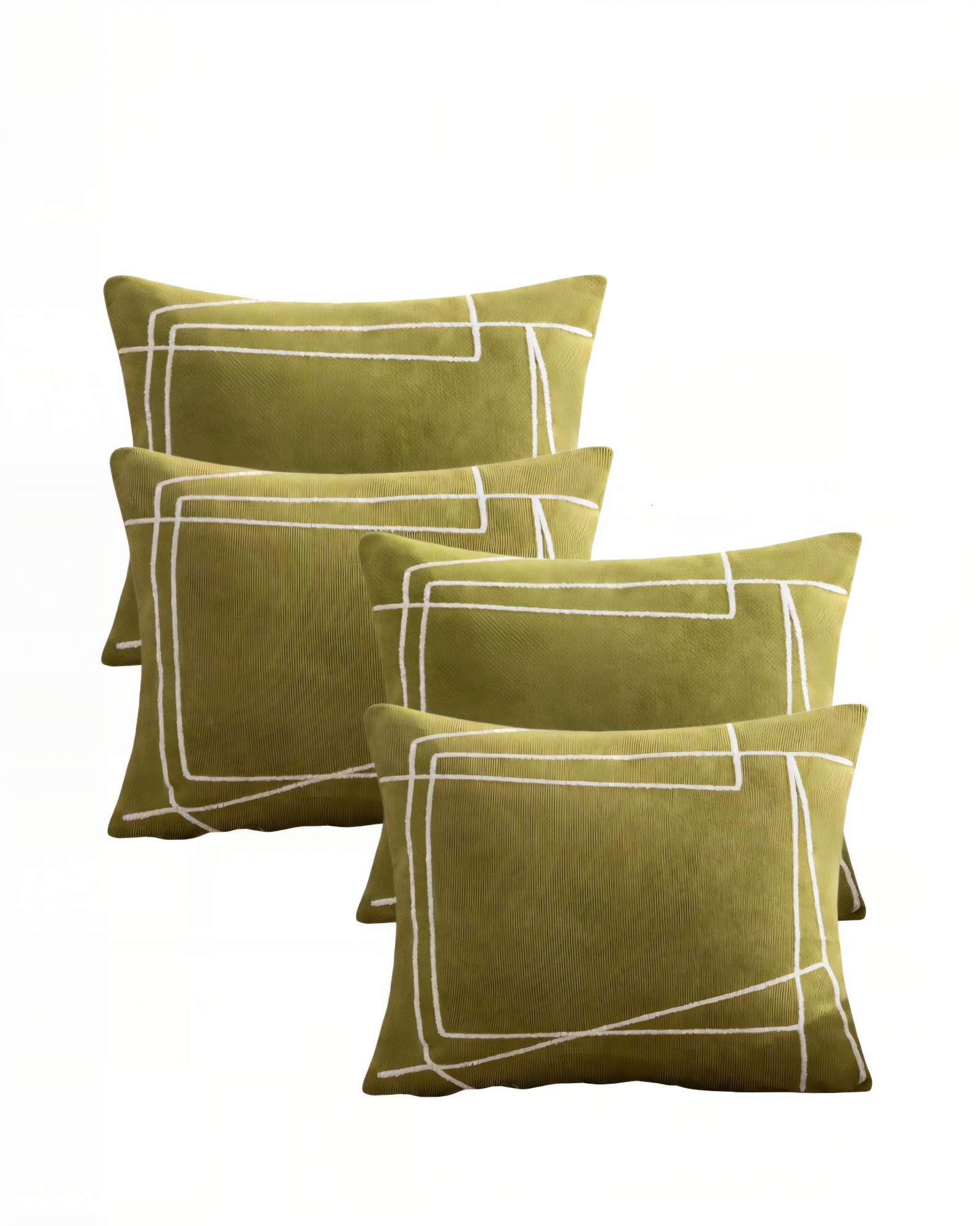PACK DE 4 FUNDAS DE COJIN 45CMX45CM BORDADO DE LINEA COLOR VERDE - 1