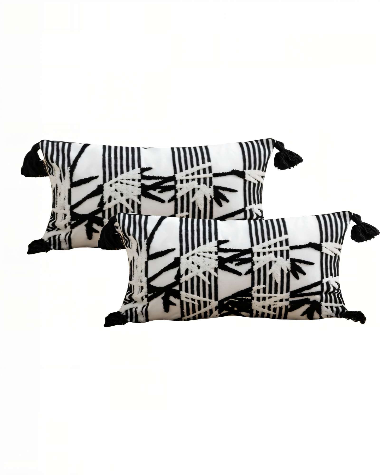 PACK DE 2 FUNDAS DE COJIN 30CMX50CM RECTANGULARES BLANCO CON NEGRO - 1