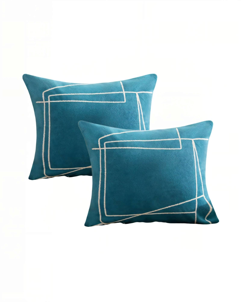 PACK DE 2 FUNDAS DE COJIN 45CMX45CM BORDADO DE LINEA COLOR AZUL - 1