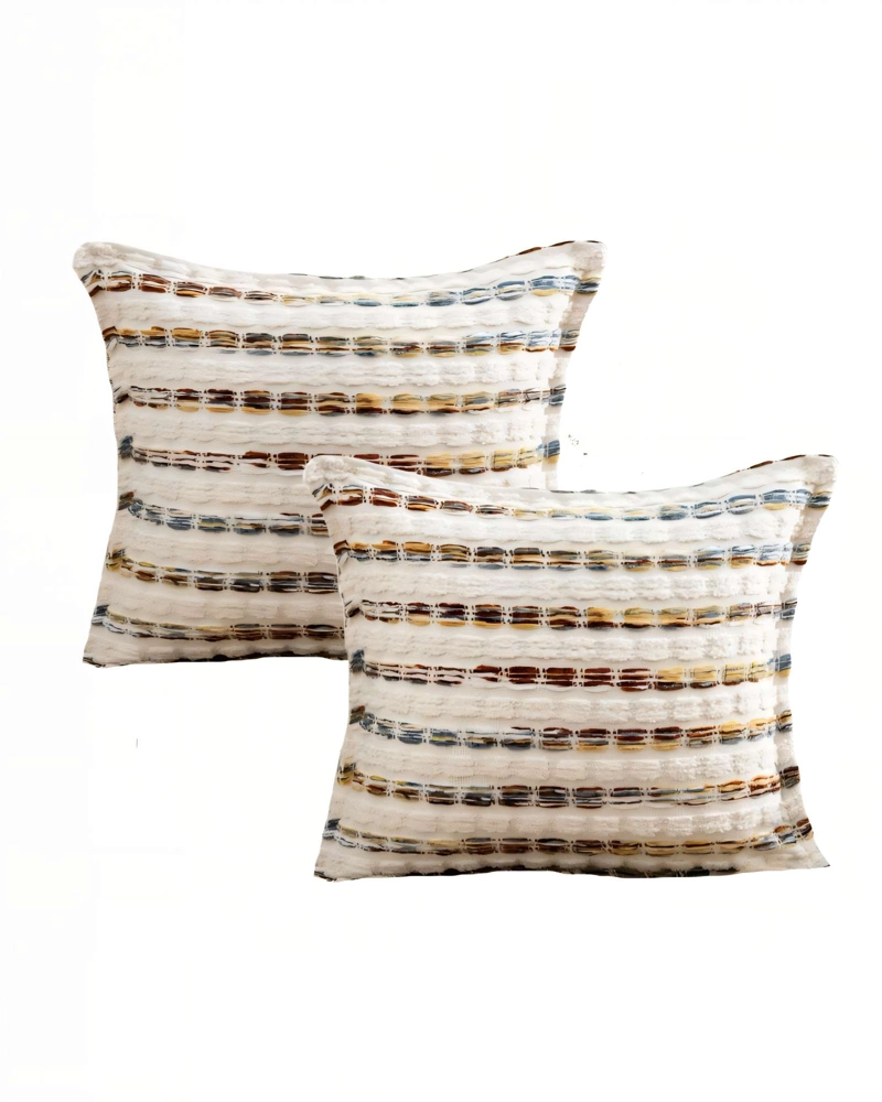 PACK DE 2 FUNDAS DE COJIN 45CMX45CM A RAYAS BEIGE CON COLORES VARIADOS - 1