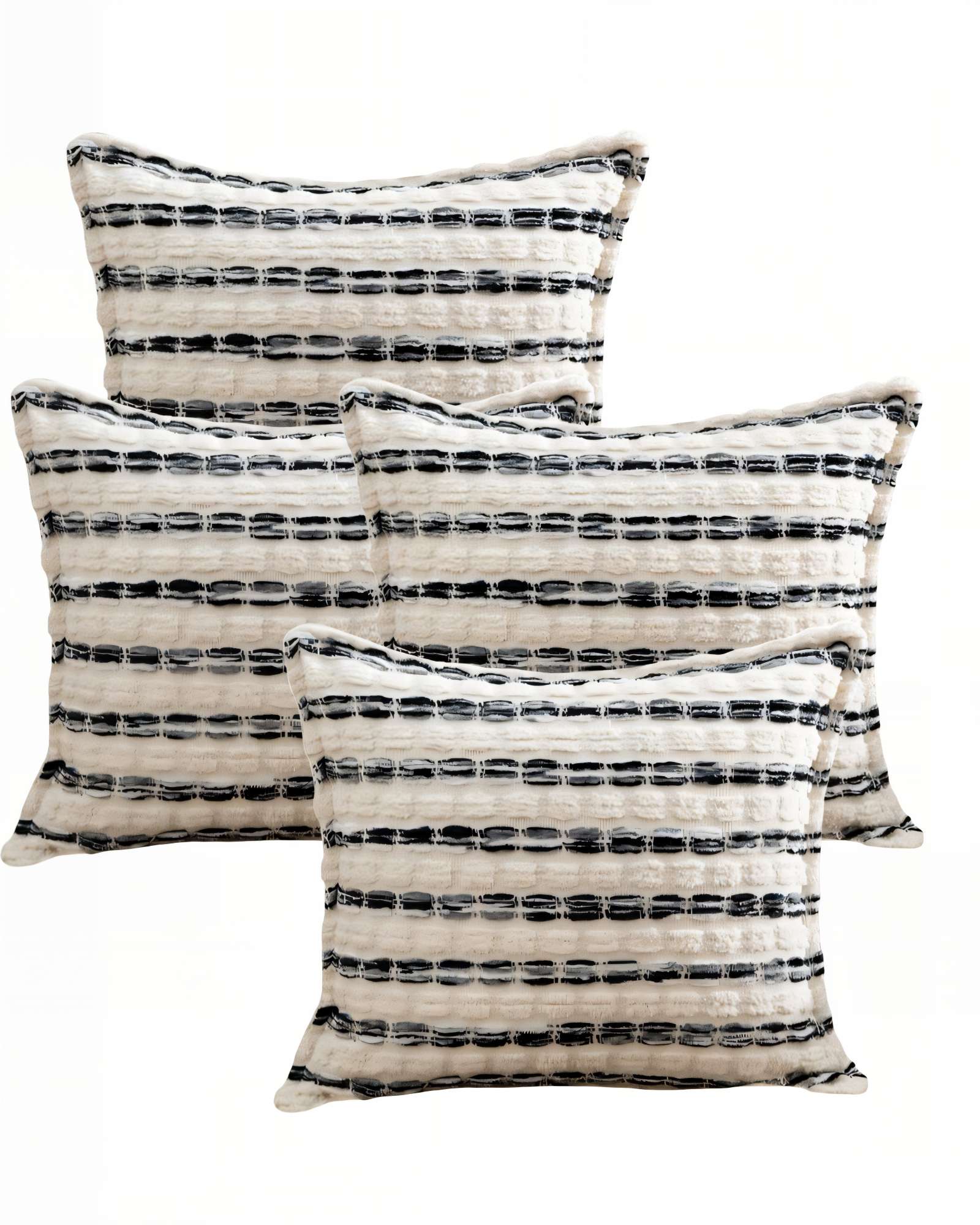 PACK DE 4 FUNDAS DE COJIN 45CMX45CM A RAYAS BEIGE CON NEGRO - 1