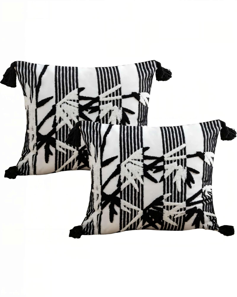 PACK DE 2 FUNDAS DE COJIN 45CMX45CM BLANCO CON NEGRO - 1