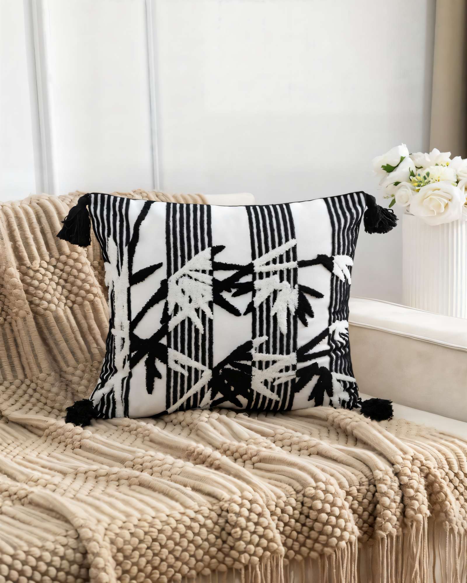 PACK DE 2 FUNDAS DE COJIN 45CMX45CM BLANCO CON NEGRO - 3