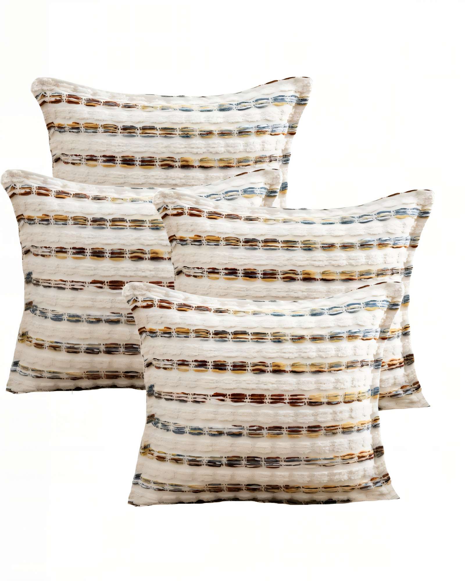 PACK DE 4 FUNDAS DE COJIN 45CMX45CM A RAYAS BEIGE CON COLORES VARIADOS - 1