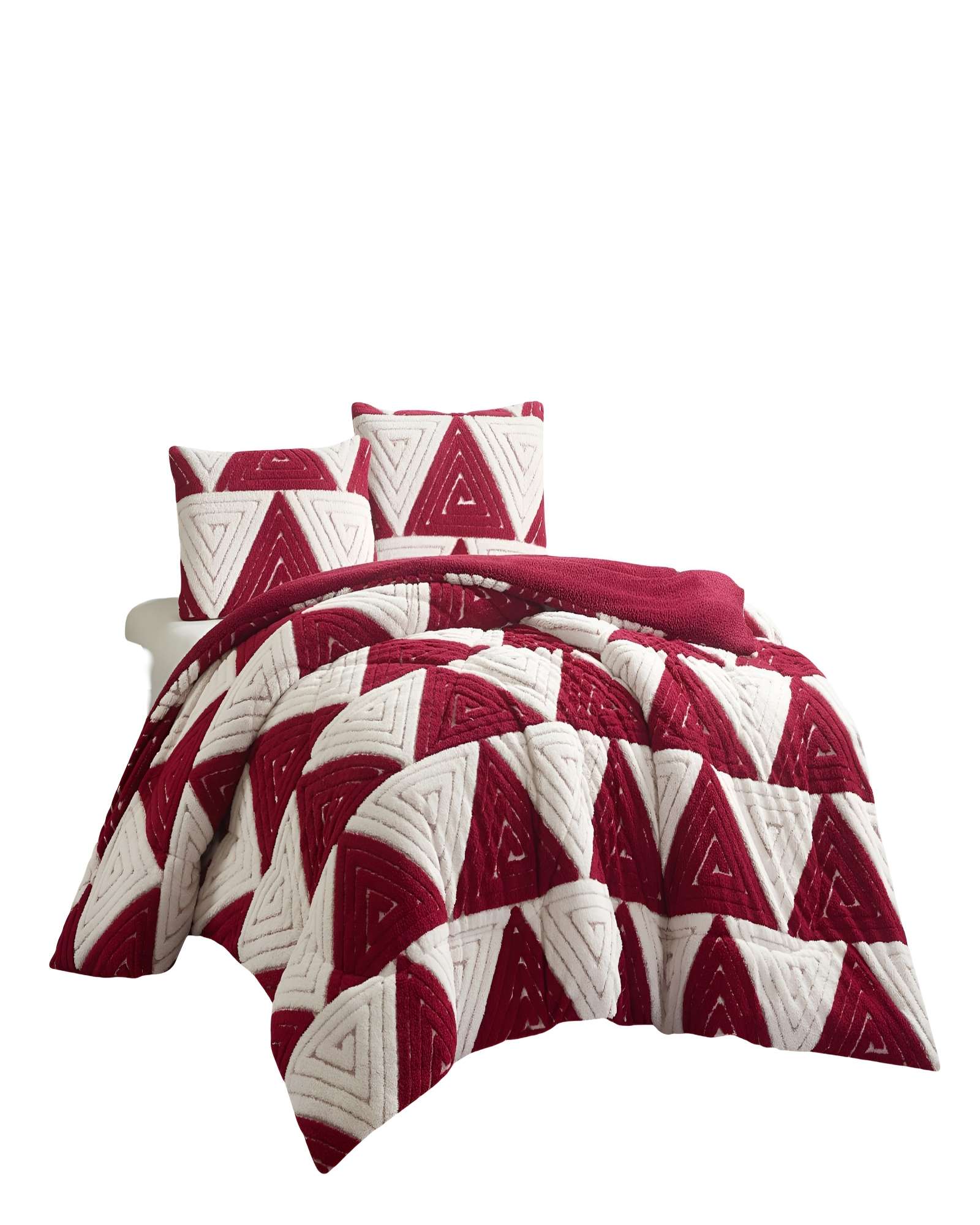 COBERTOR DE JACQUERD CUTTING 2 PLAZAS COLOR BLANCO CON ROJO - 1