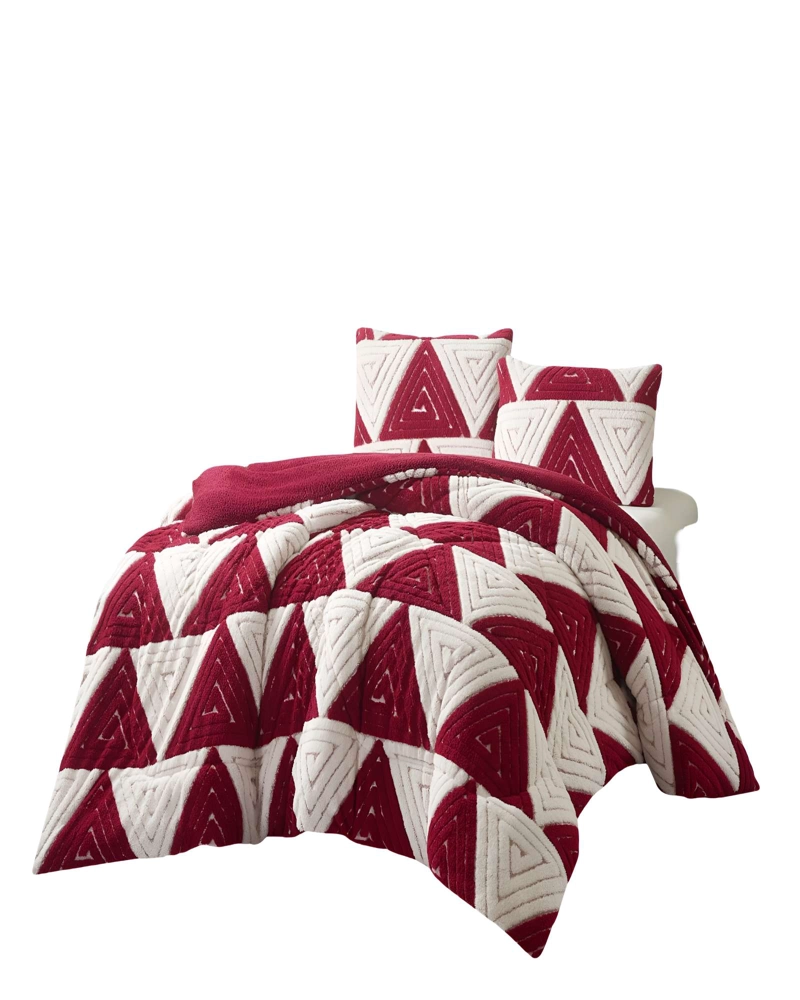 COBERTOR DE JACQUERD CUTTING KING  COLOR BLANCO CON ROJO - 2