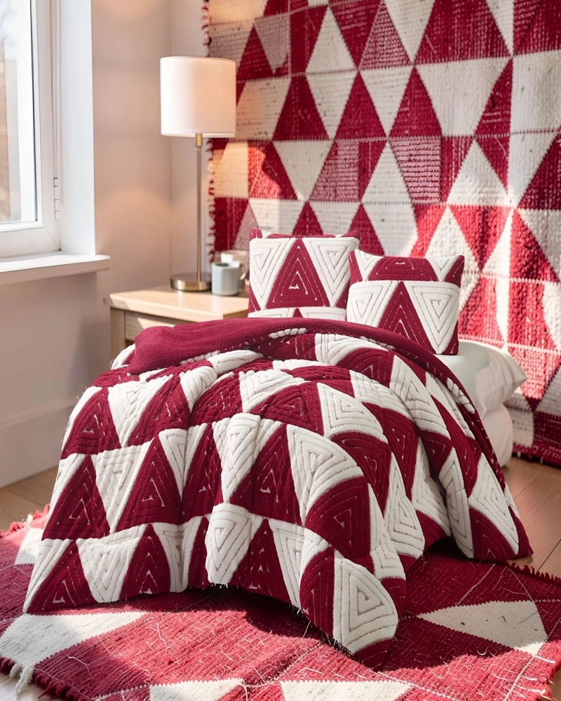 COBERTOR DE JACQUERD CUTTING KING  COLOR BLANCO CON ROJO - 4