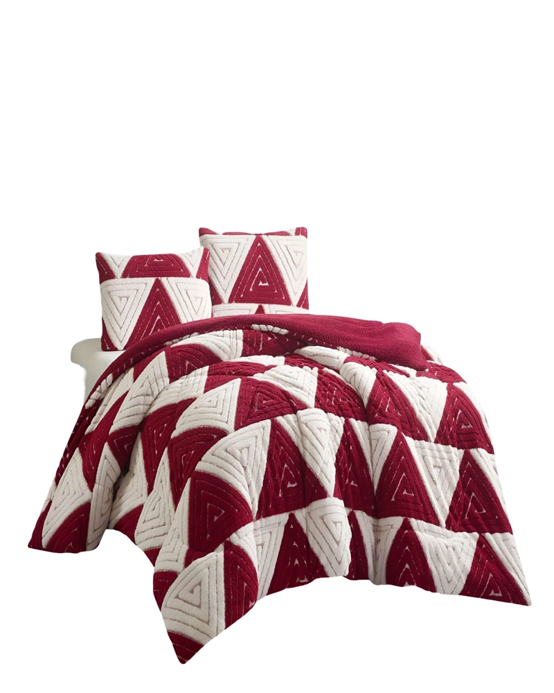 COBERTOR DE JACQUERD CUTTING PLAZA Y MEDIA COLOR BLANCO CON ROJO - 1