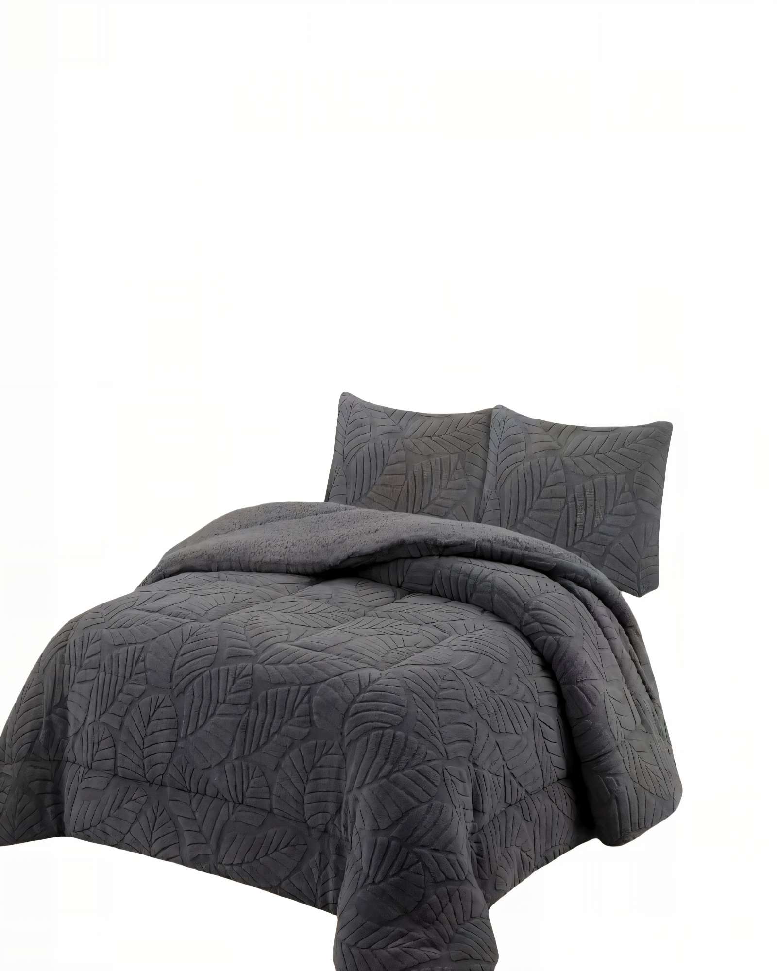 CUBRECAMA CON RELIEVE EN FORMA DE HOJAS KING COLOR GRIS - 1