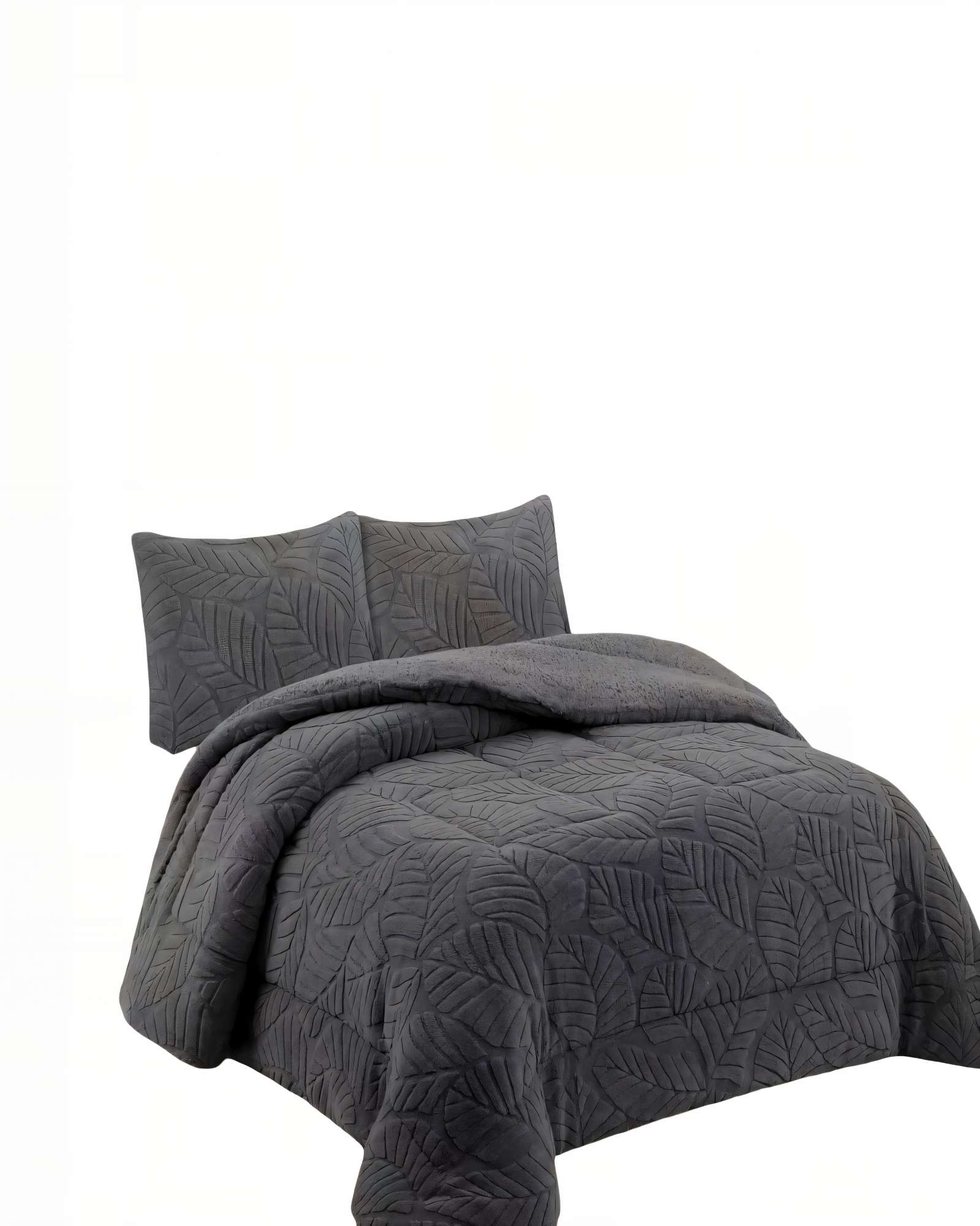 CUBRECAMA CON RELIEVE EN FORMA DE HOJAS KING COLOR GRIS - 2
