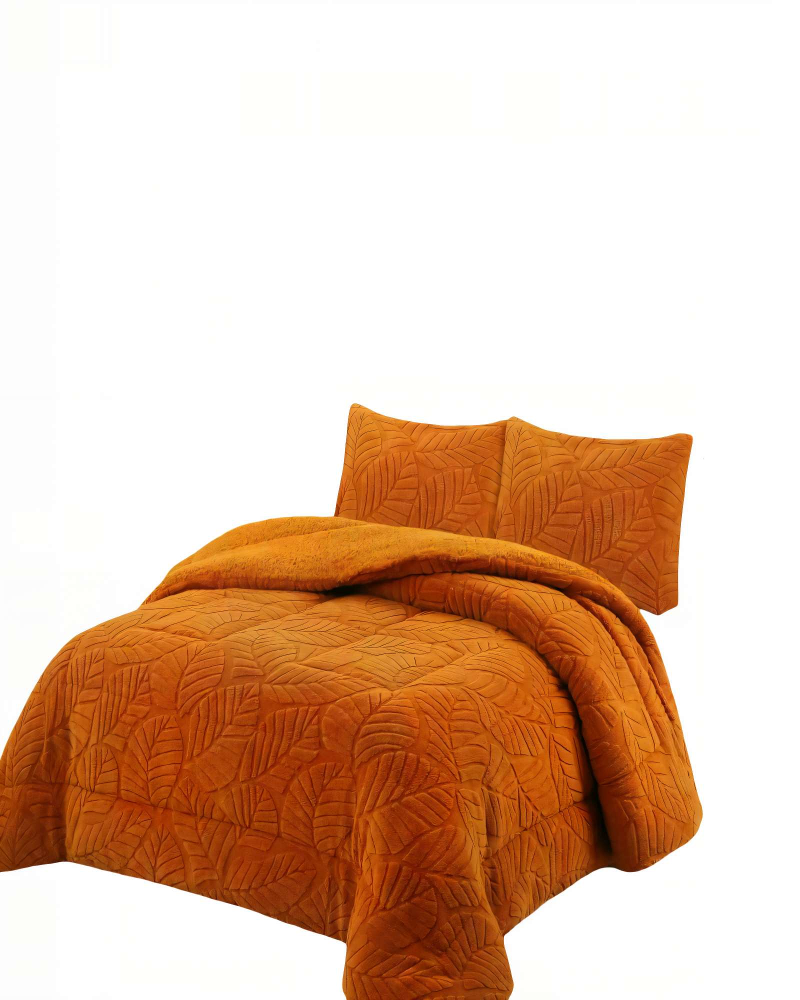 CUBRECAMA CON RELIEVE EN FORMA DE HOJAS KING COLOR NARANJA - 1