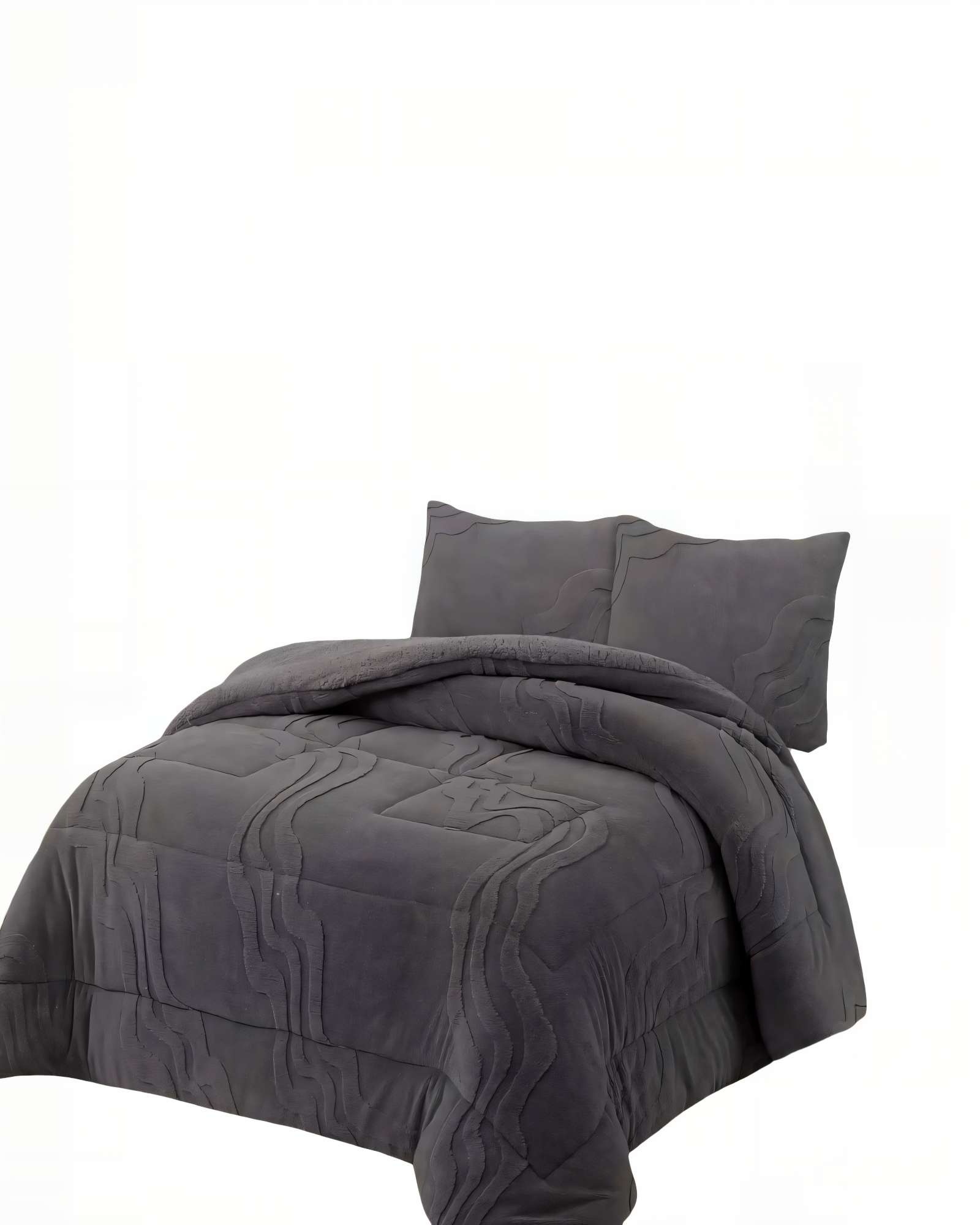 CUBRECAMA CON RELIEVE EN FORMA DE ONDAS 2 PLAZAS COLOR GRIS OSCURO - 1