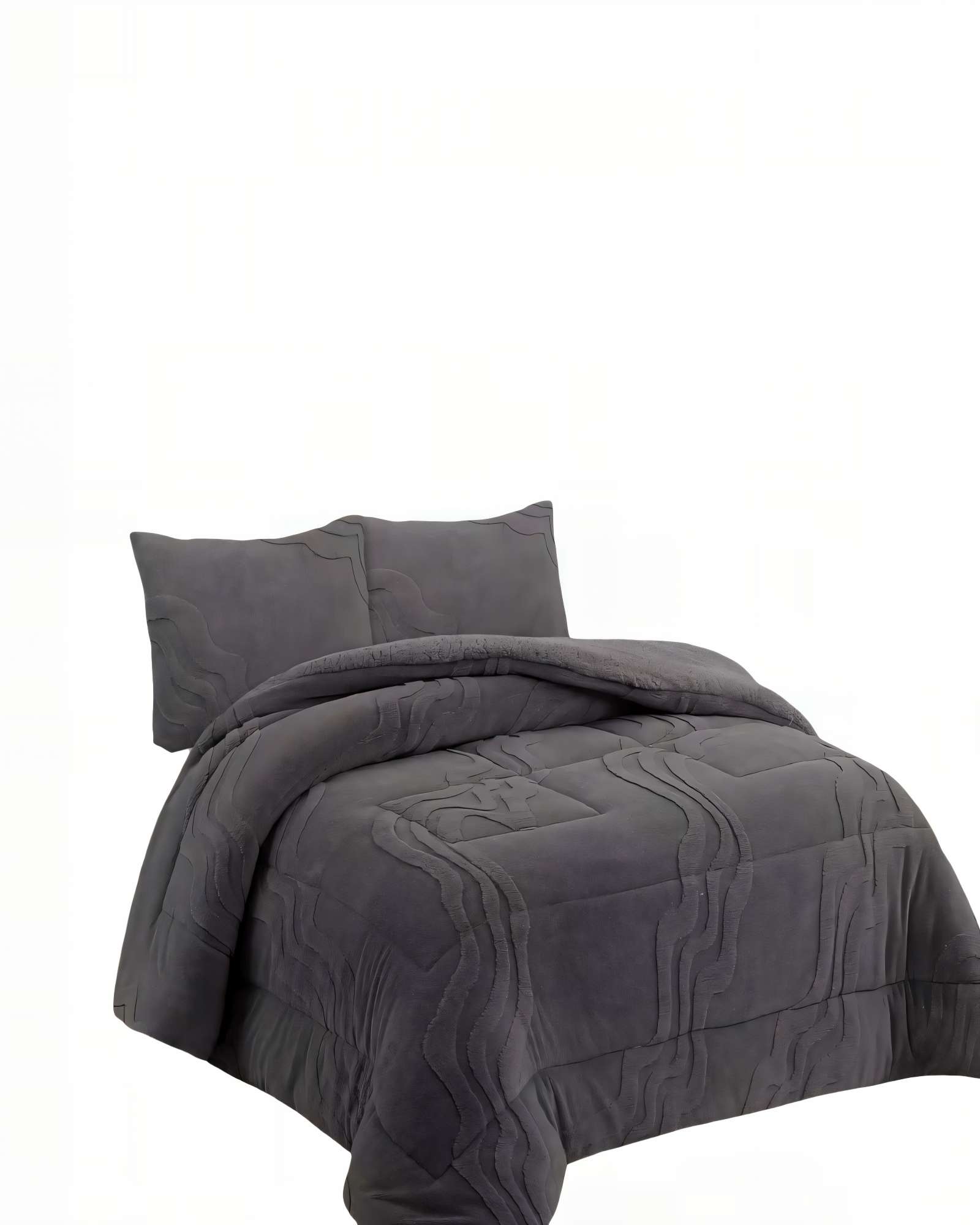 CUBRECAMA CON RELIEVE EN FORMA DE ONDAS 2 PLAZAS COLOR GRIS OSCURO - 2