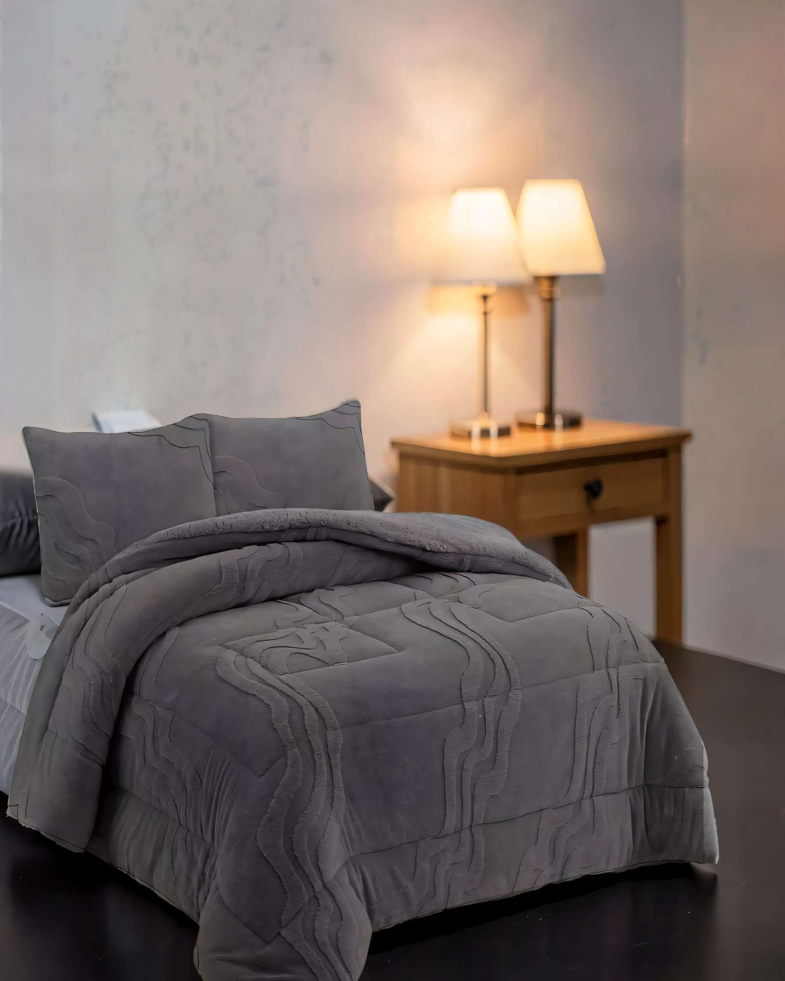 CUBRECAMA CON RELIEVE EN FORMA DE ONDAS 2 PLAZAS COLOR GRIS OSCURO - 3