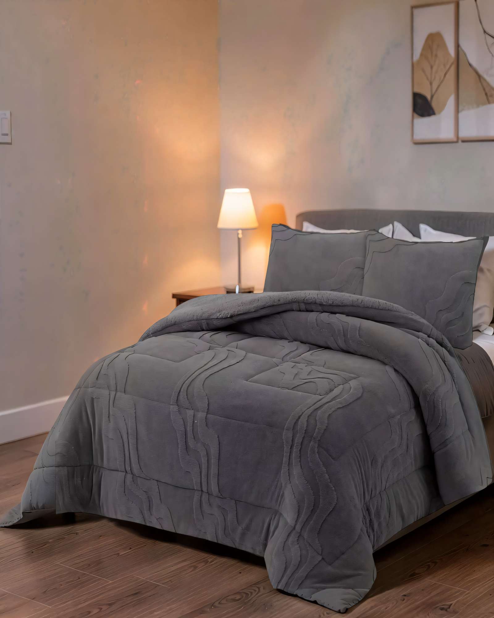 CUBRECAMA CON RELIEVE EN FORMA DE ONDAS 2 PLAZAS COLOR GRIS OSCURO - 4