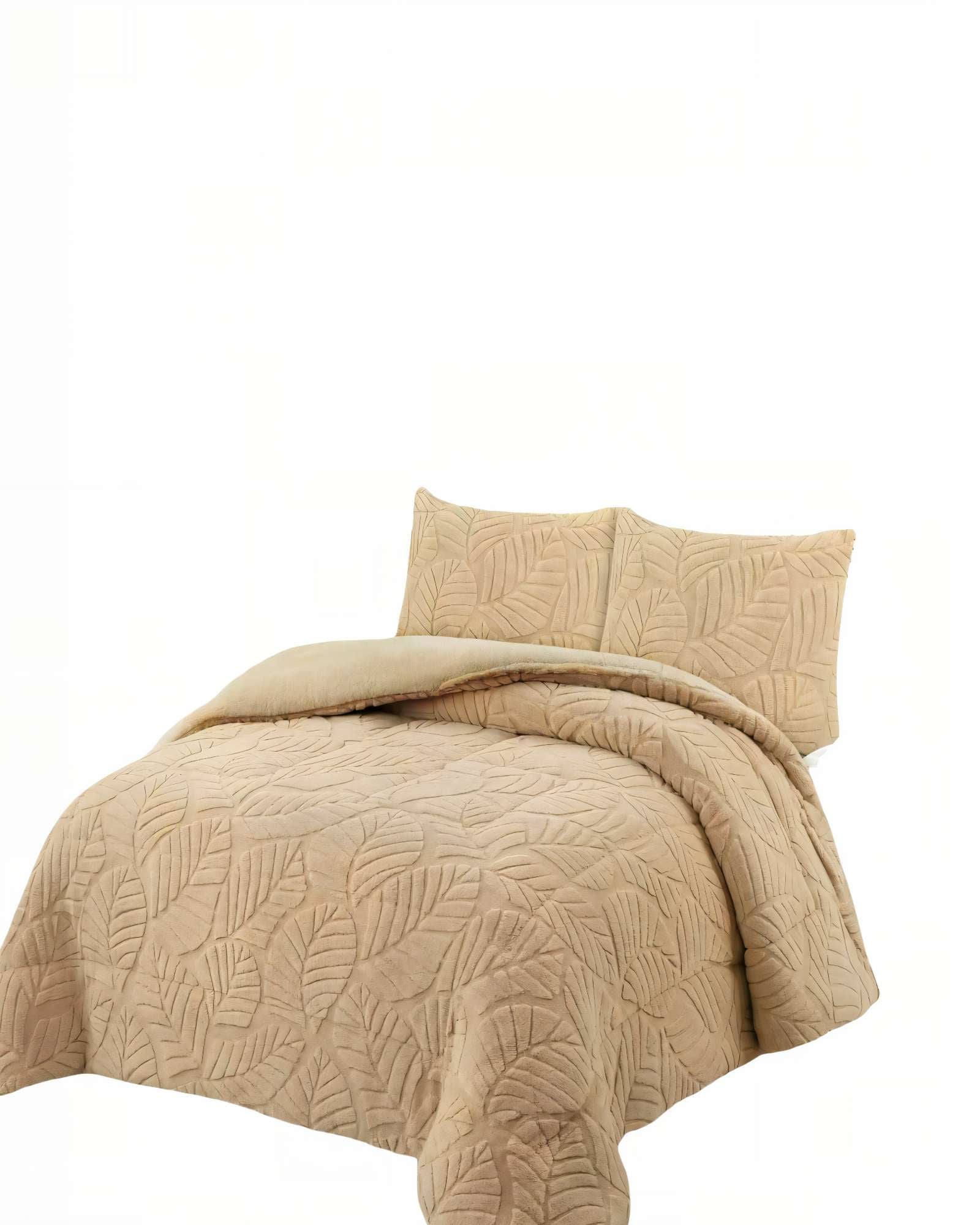 CUBRECAMA CON RELIEVE EN FORMA DE HOJAS 2 PLAZAS COLOR BEIGE - 1