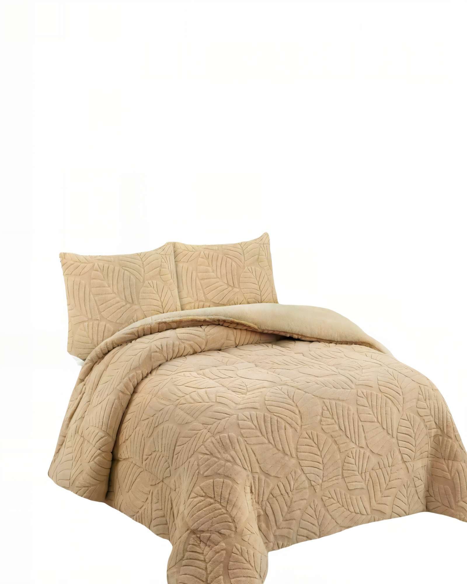 CUBRECAMA CON RELIEVE EN FORMA DE HOJAS 2 PLAZAS COLOR BEIGE - 2