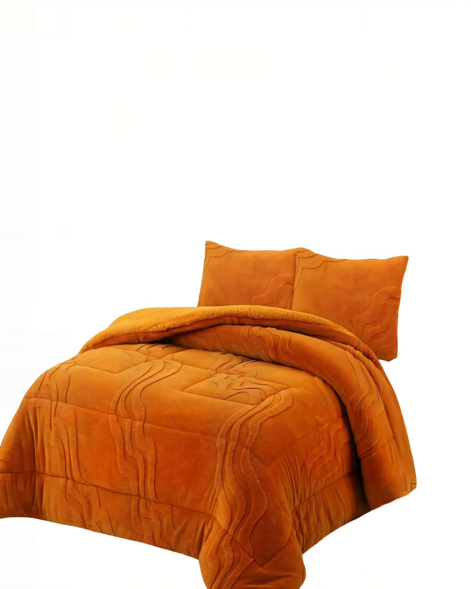 CUBRECAMA CON RELIEVE EN FORMA DE ONDAS 2 PLAZAS COLOR NARANJA - 1