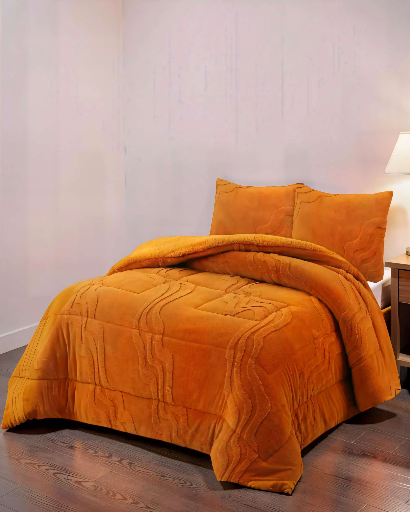 CUBRECAMA CON RELIEVE EN FORMA DE ONDAS 2 PLAZAS COLOR NARANJA - 3