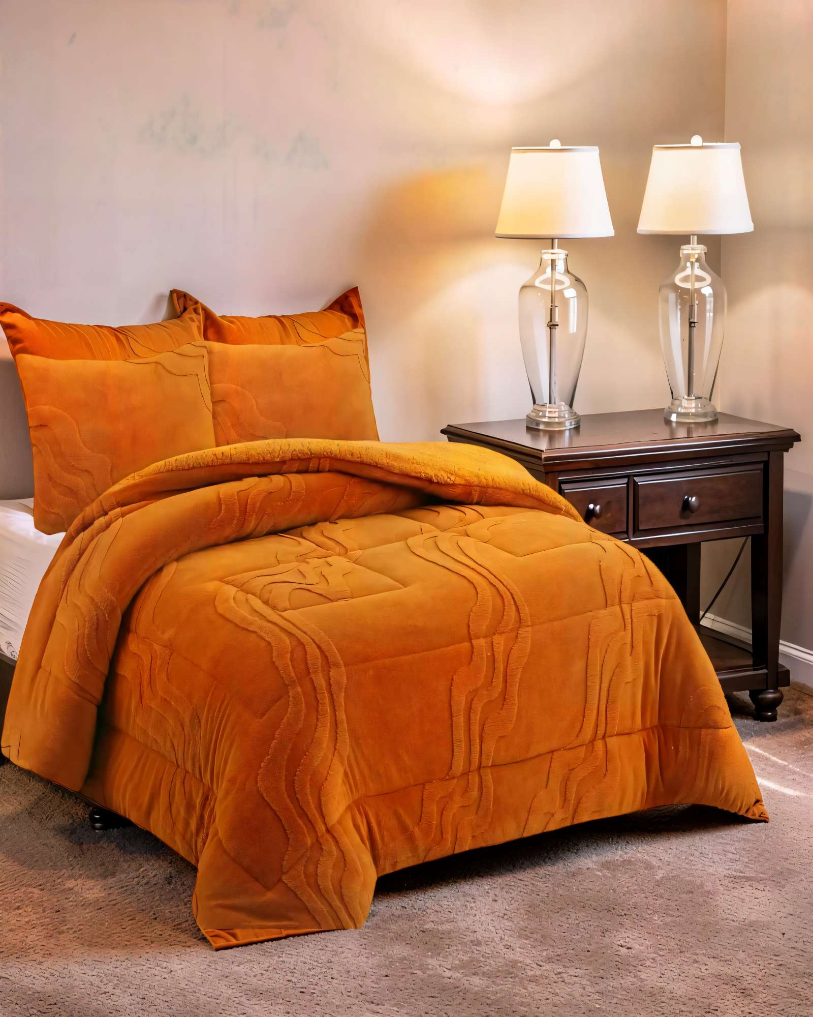 CUBRECAMA CON RELIEVE EN FORMA DE ONDAS 2 PLAZAS COLOR NARANJA - 4
