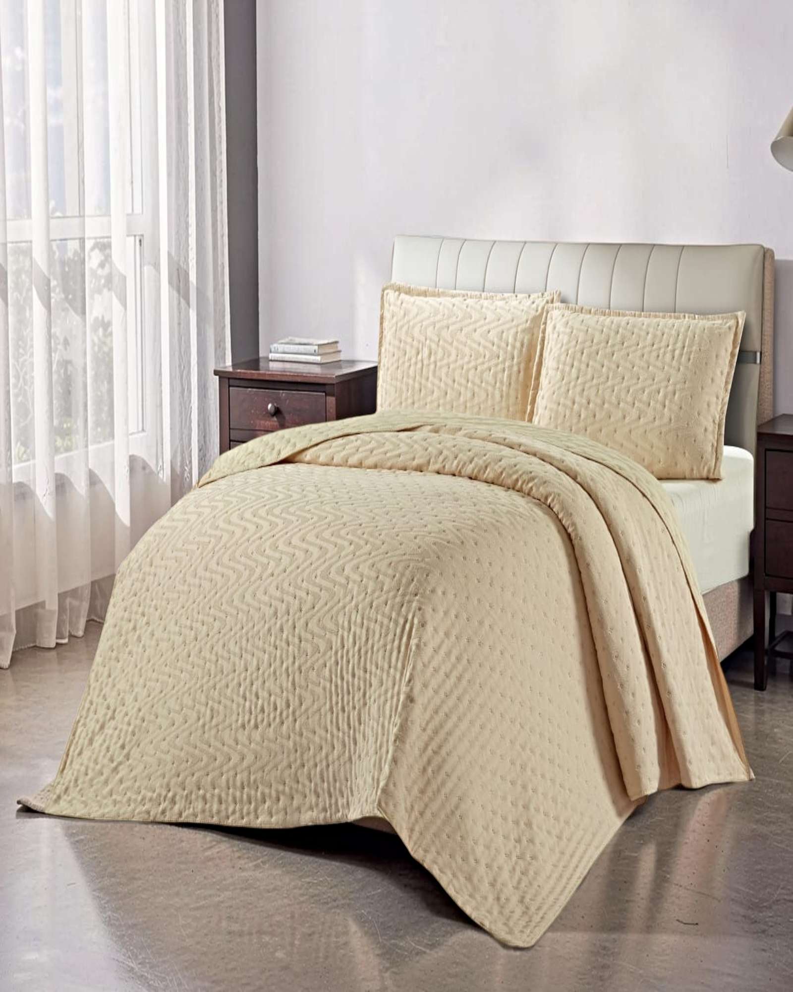 CUBRECAMA DELGADO SEMI ACOLCHADO PLAZA Y MEDIA 180X230 CM BEIGE 03 - 3