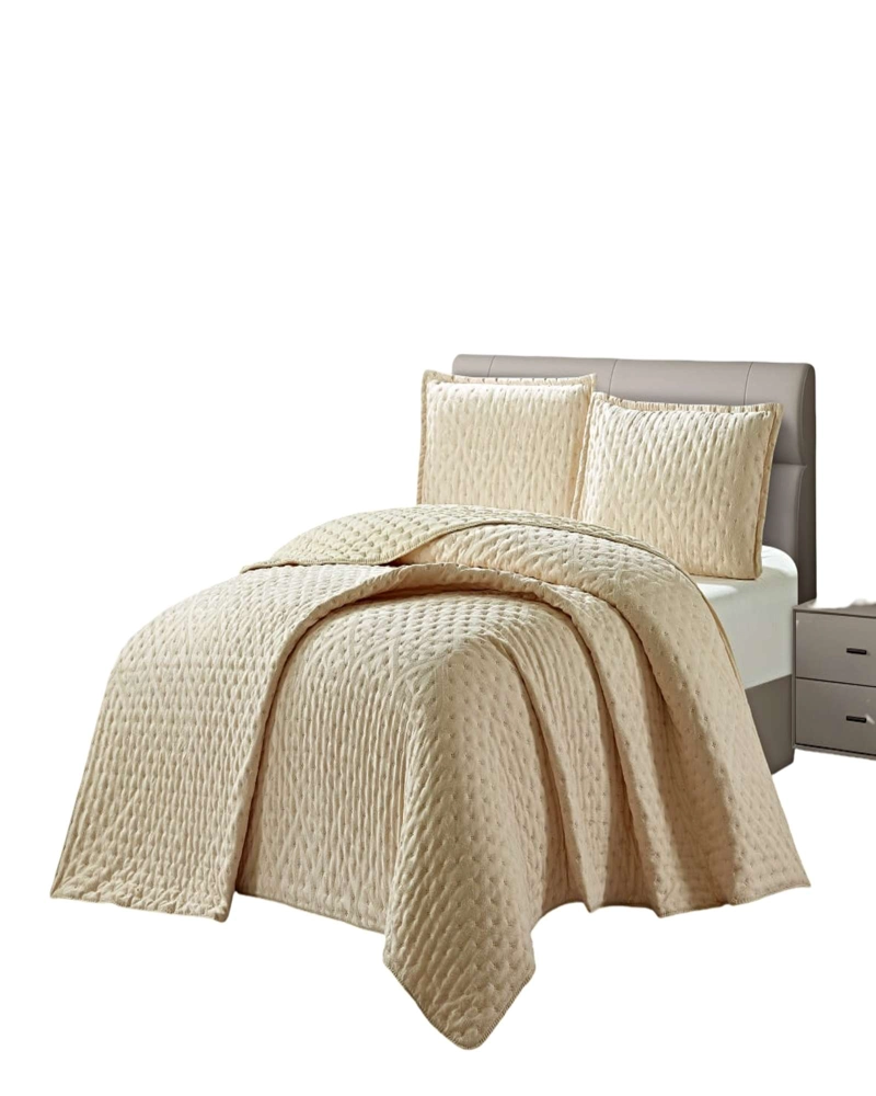 CUBRECAMA DELGADO SEMI ACOLCHADO PLAZA Y MEDIA 180X230 CM BEIGE 02 - 1