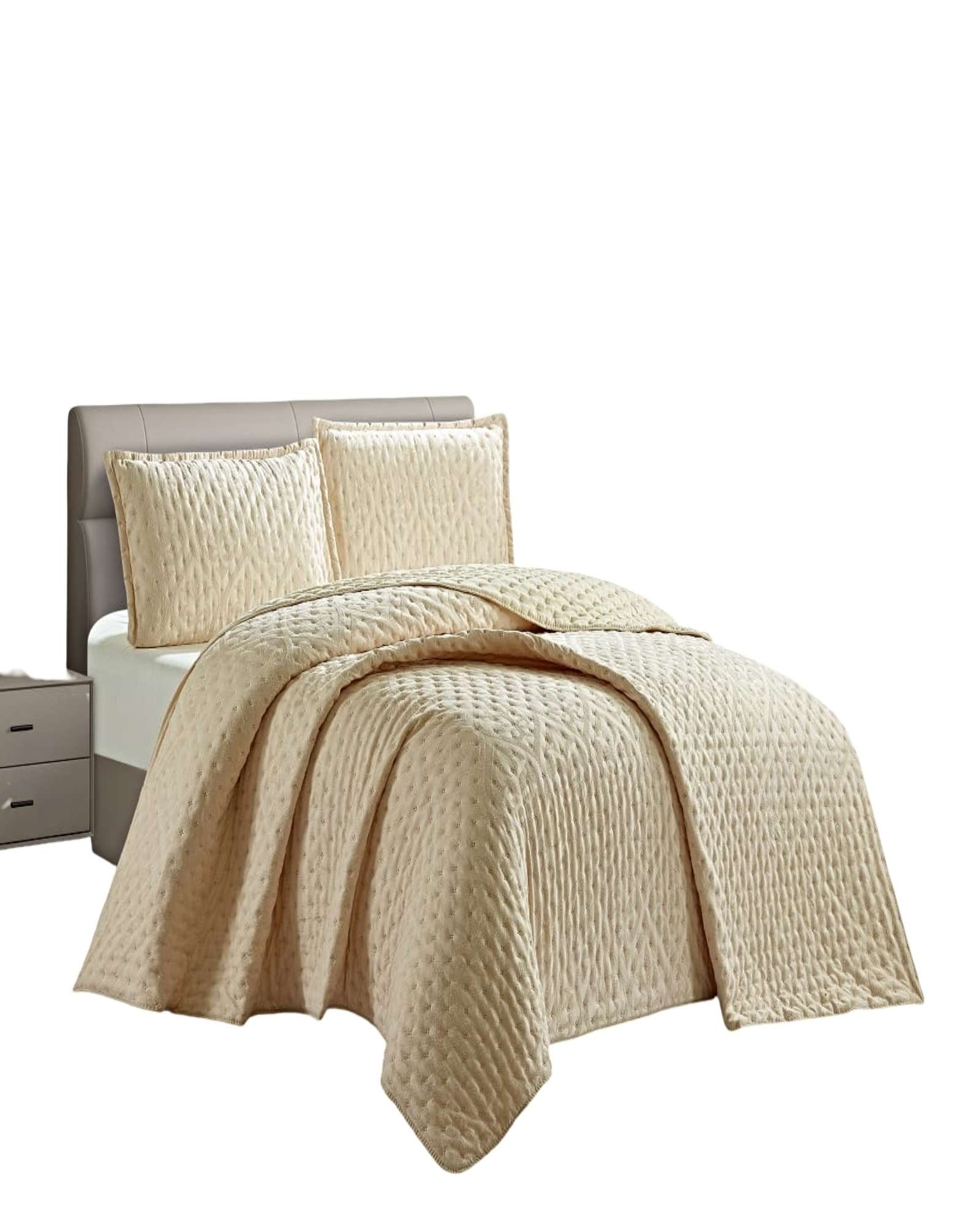 CUBRECAMA DELGADO SEMI ACOLCHADO PLAZA Y MEDIA 180X230 CM BEIGE 02 - 2