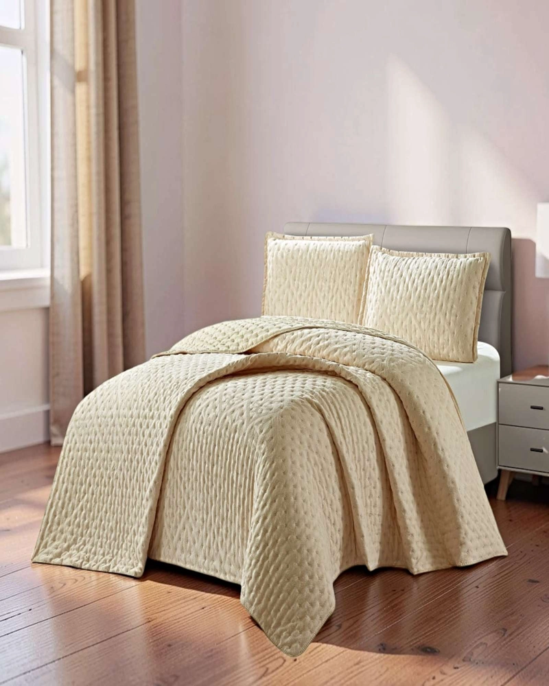 CUBRECAMA DELGADO SEMI ACOLCHADO PLAZA Y MEDIA 180X230 CM BEIGE 02 - 3