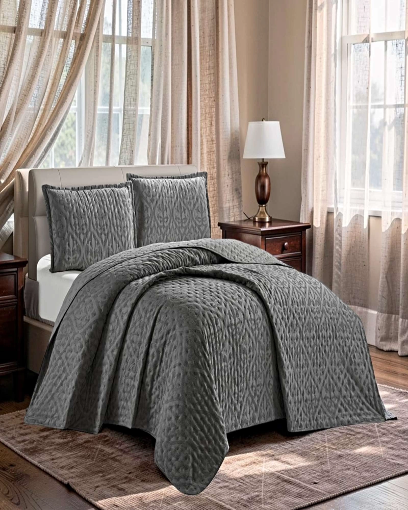 CUBRECAMA DELGADO SEMI ACOLCHADO 2 PLAZAS 230X250 CM GRIS 02 - 3